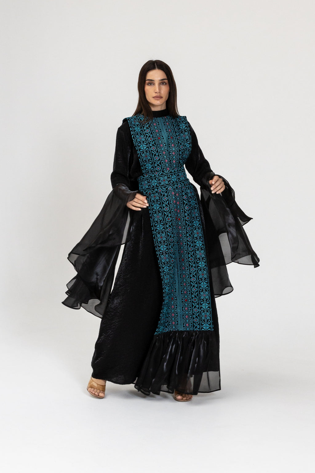 Black Dress with Embroidered Overlay