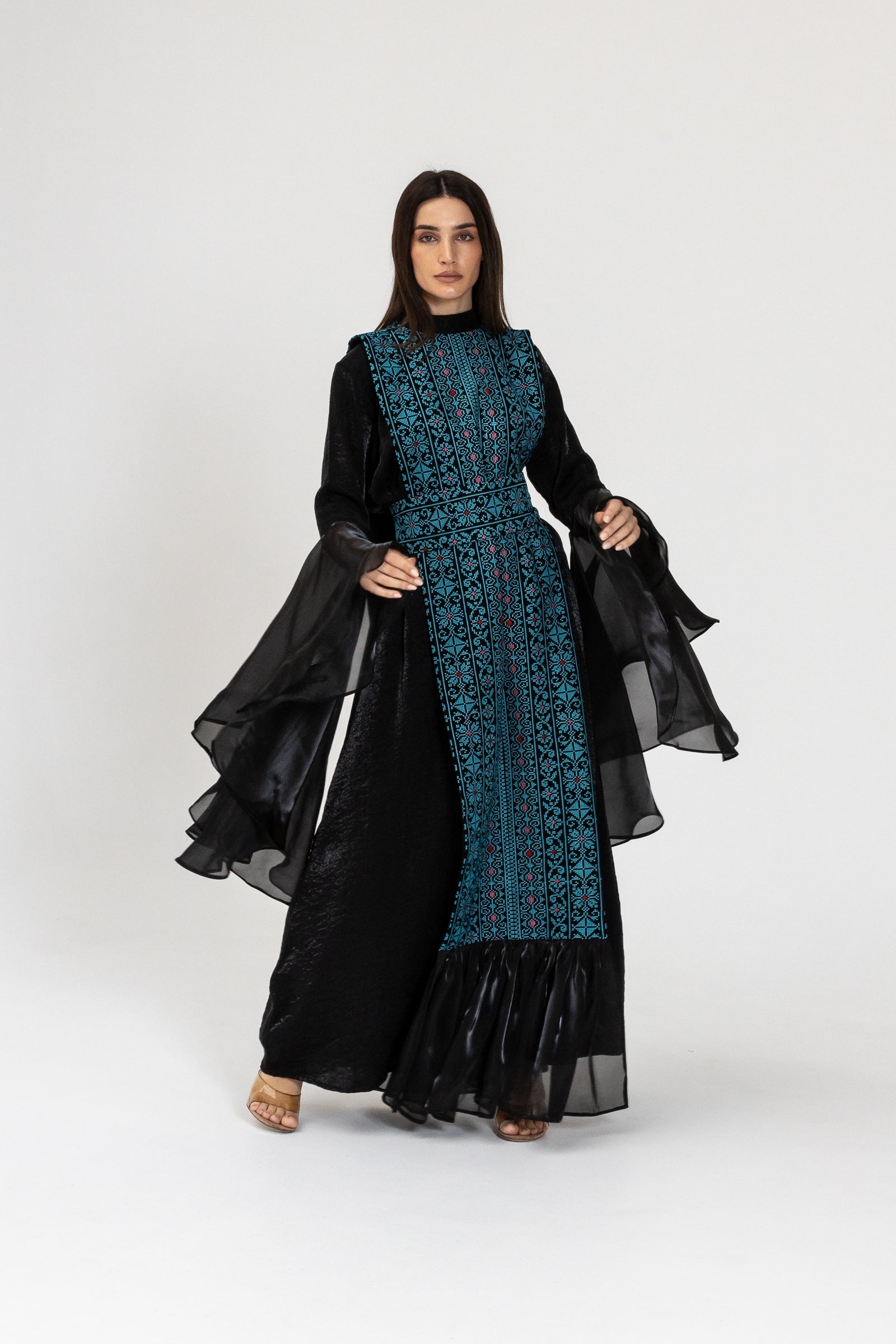 Black Dress with Embroidered Overlay