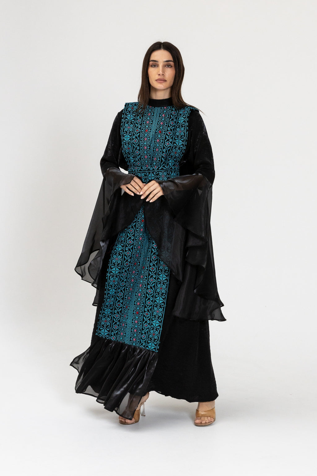 Black Dress with Embroidered Overlay