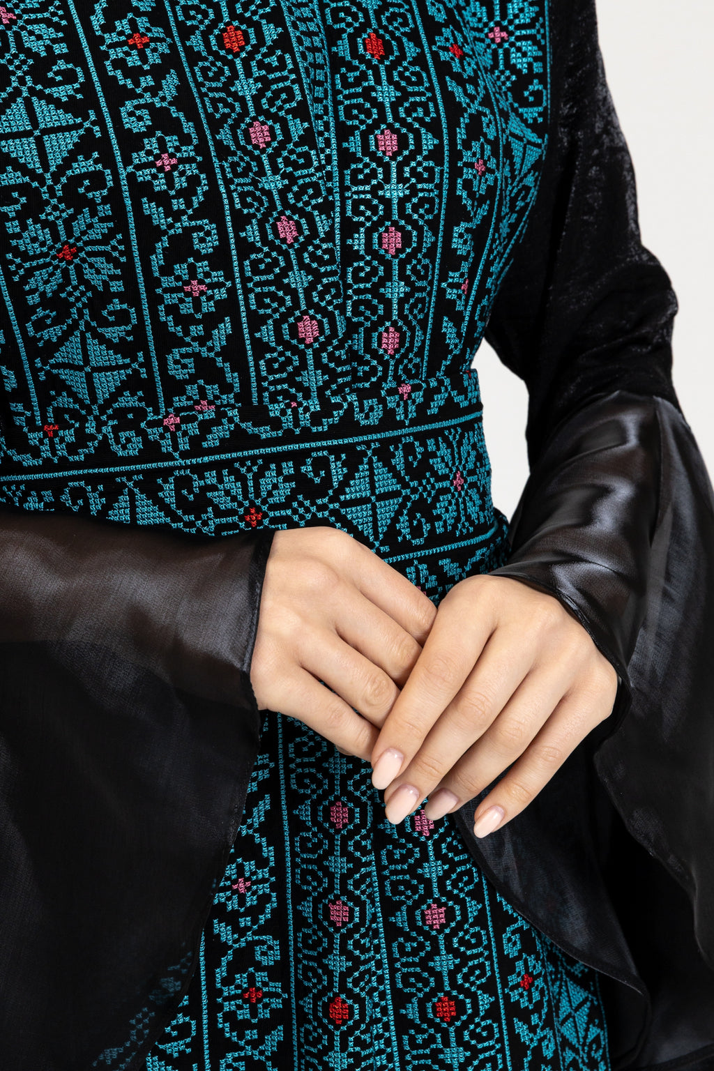 Black Dress with Embroidered Overlay