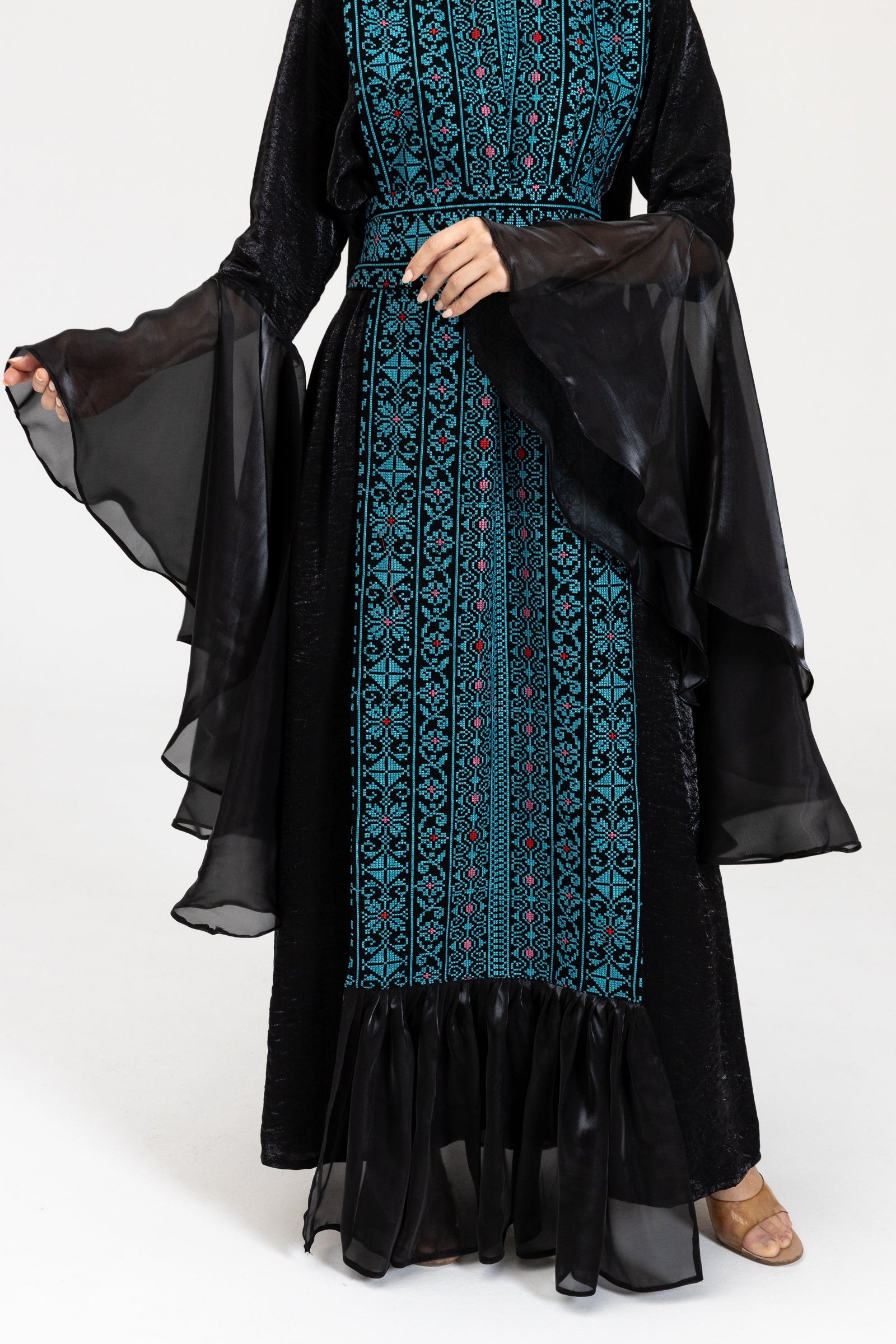 Black Dress with Embroidered Overlay