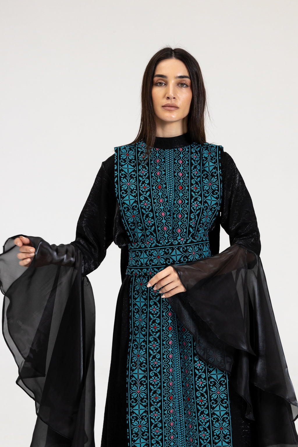 Black Dress with Embroidered Overlay