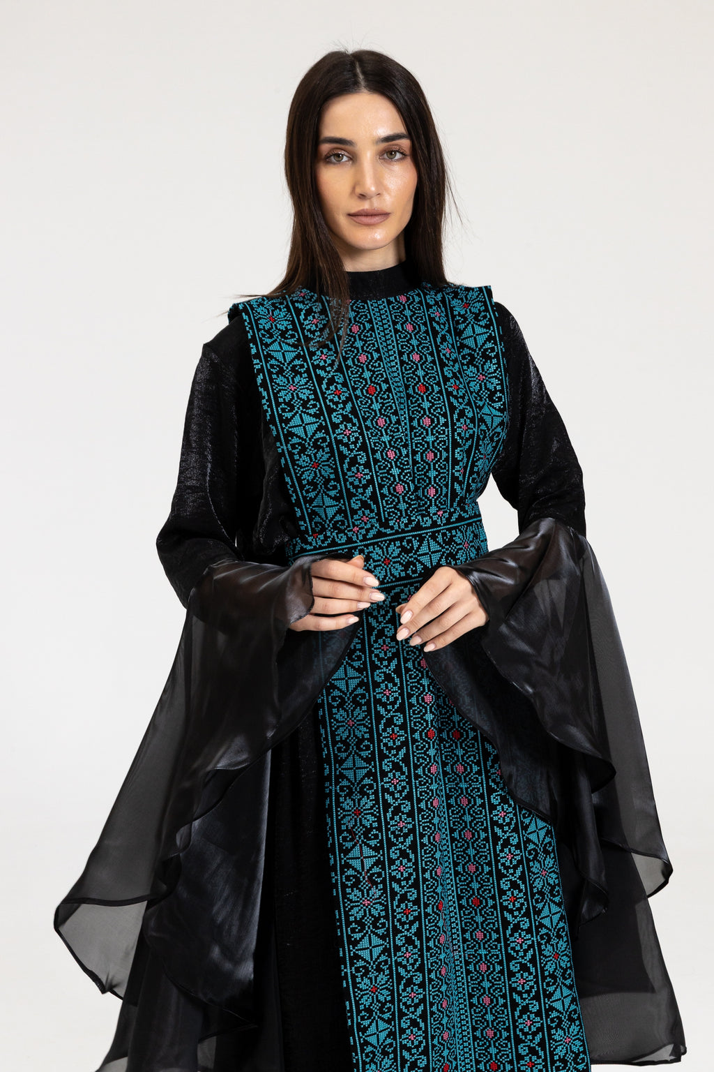 Black Dress with Embroidered Overlay