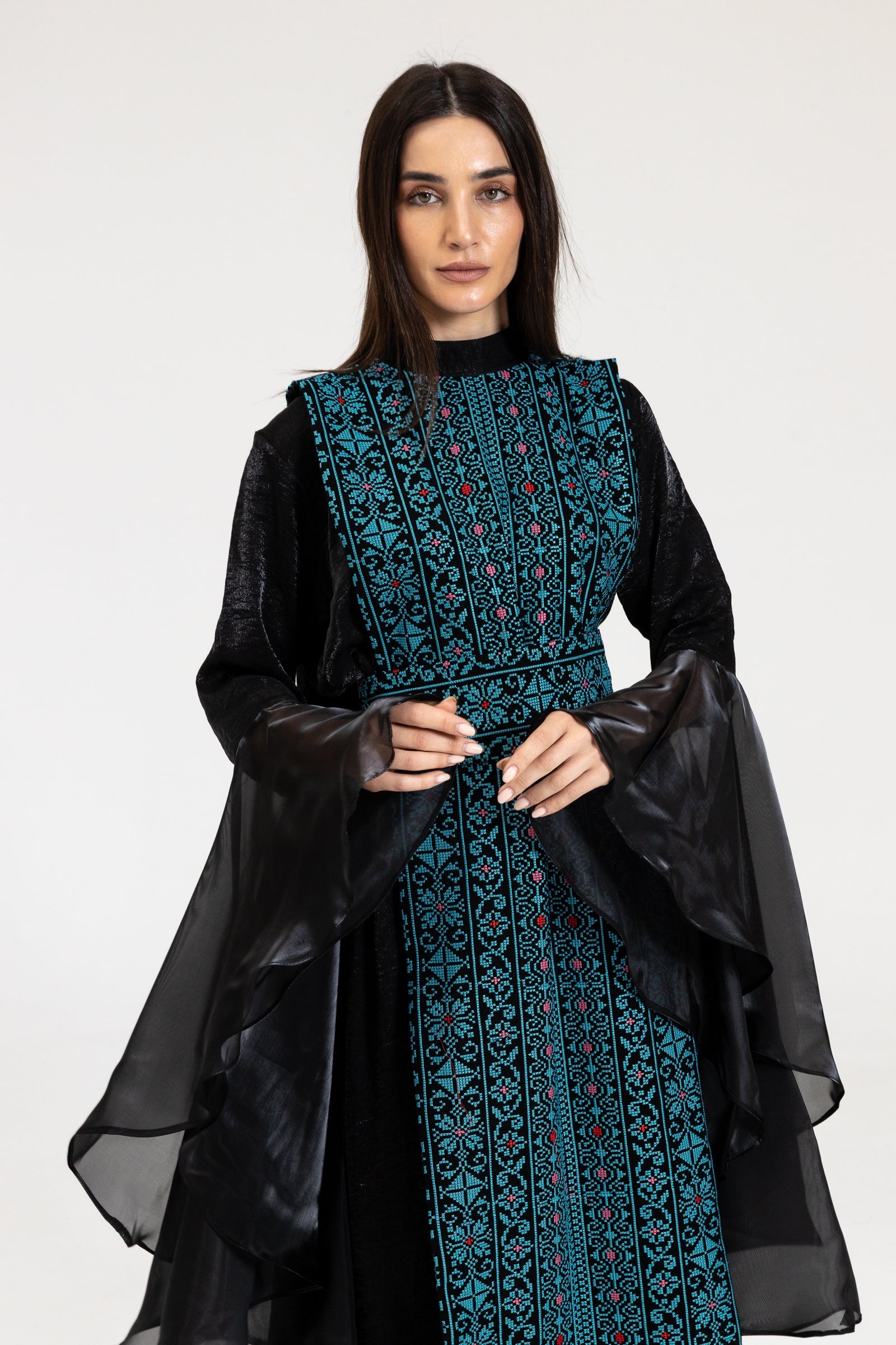 Black Dress with Embroidered Overlay