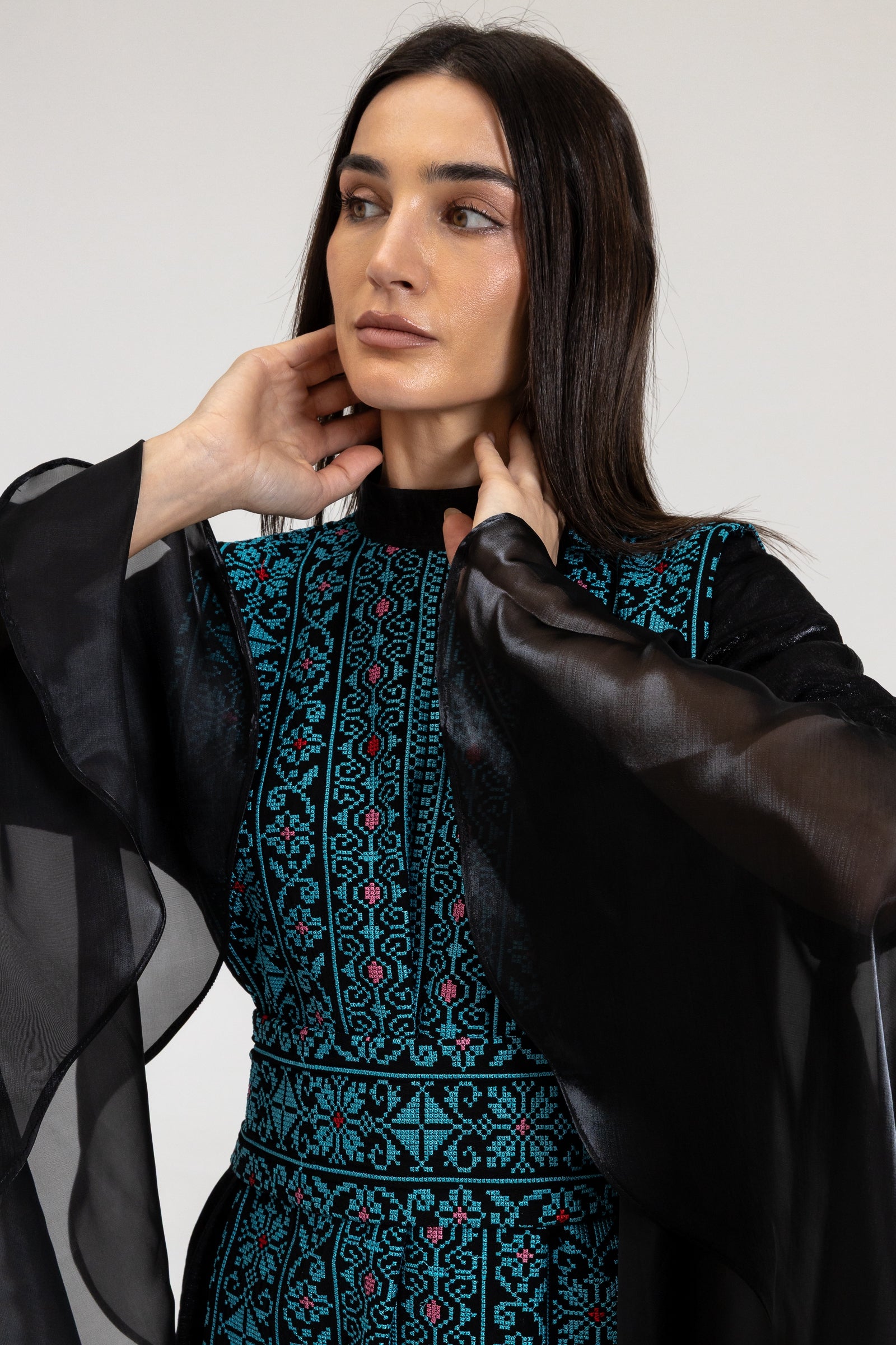 Black Dress with Embroidered Overlay