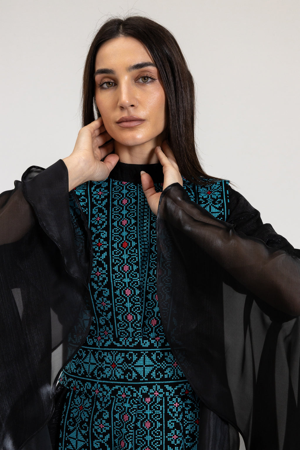 Black Dress with Embroidered Overlay