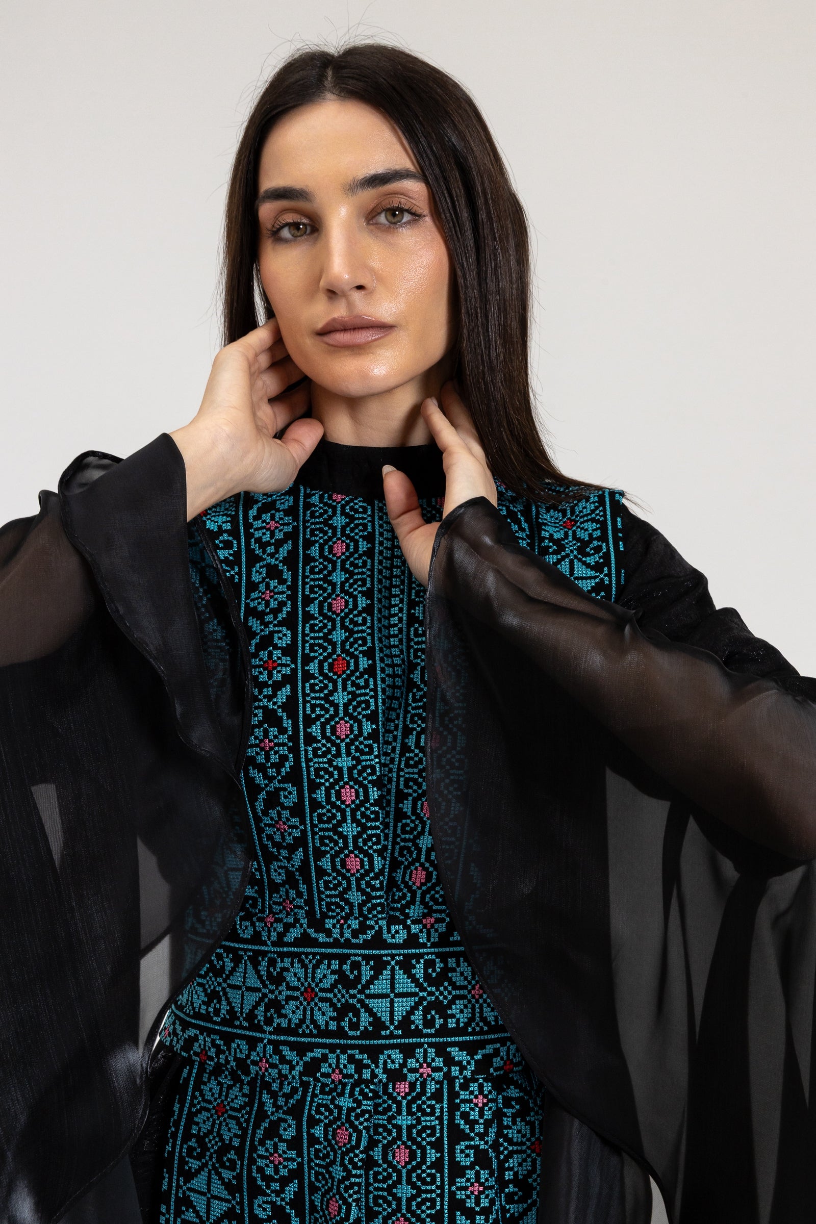 Black Dress with Embroidered Overlay
