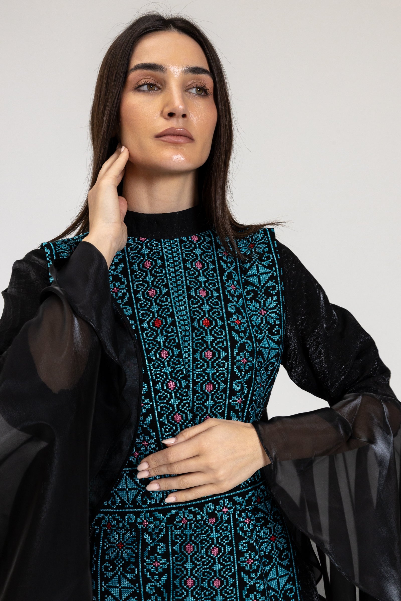Black Dress with Embroidered Overlay