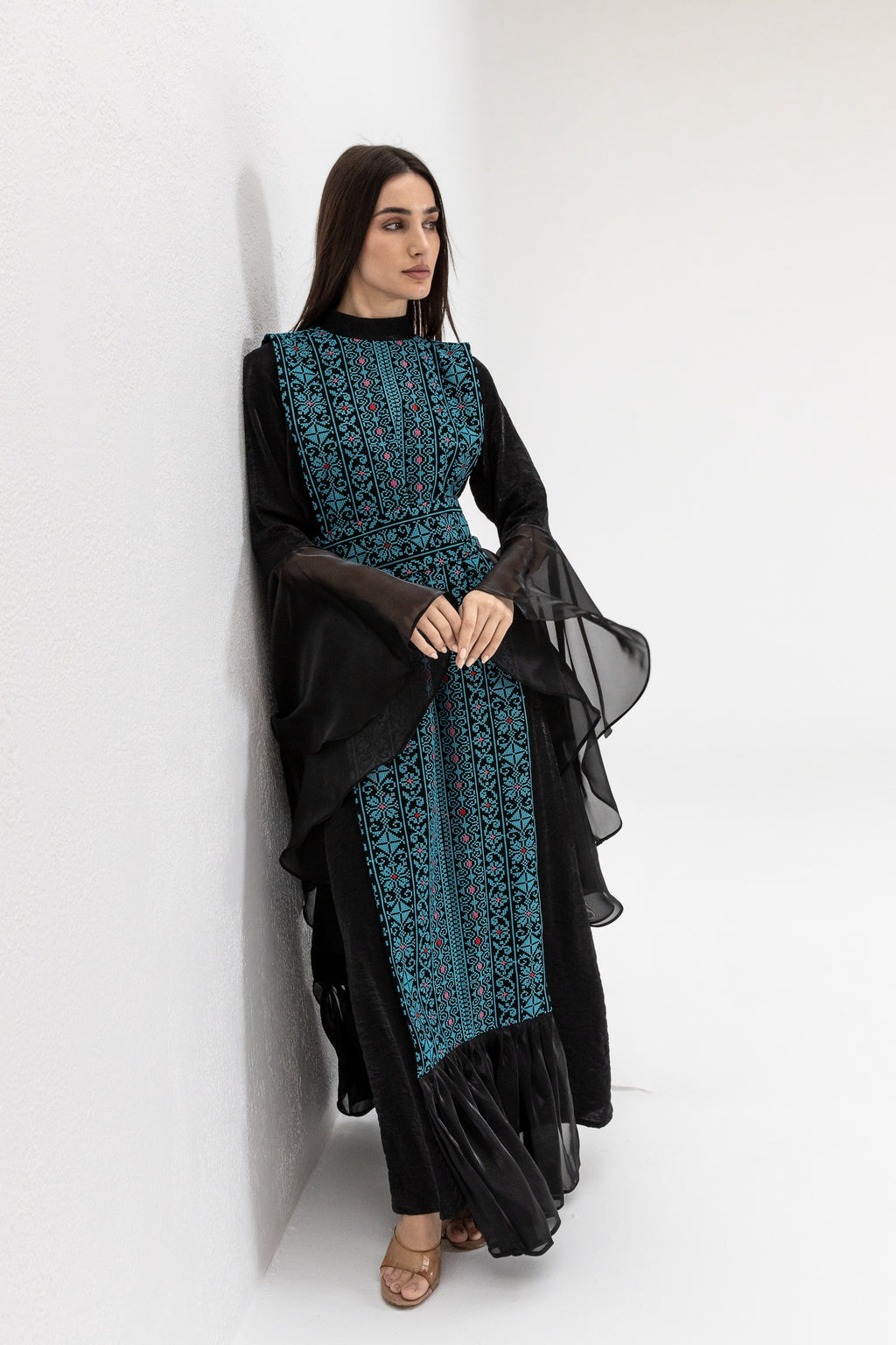 Black Dress with Embroidered Overlay