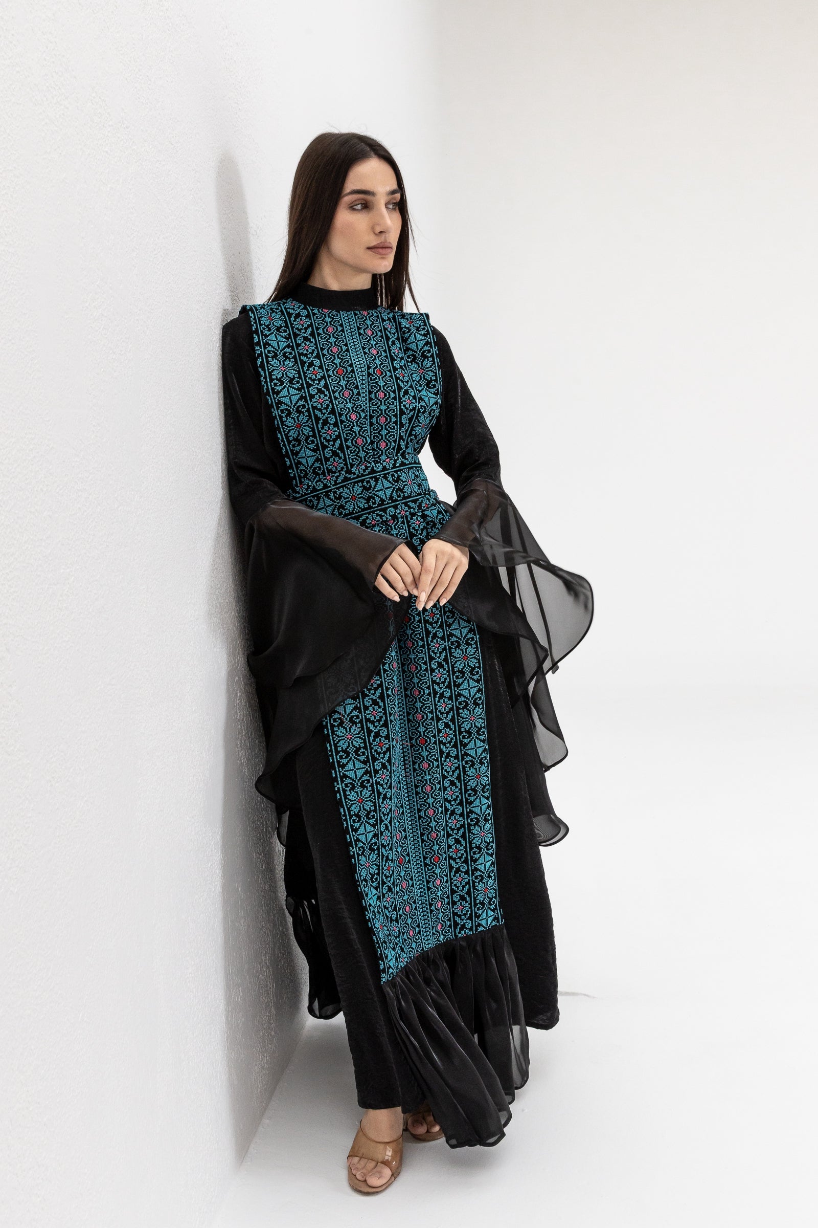 Black Dress with Embroidered Overlay