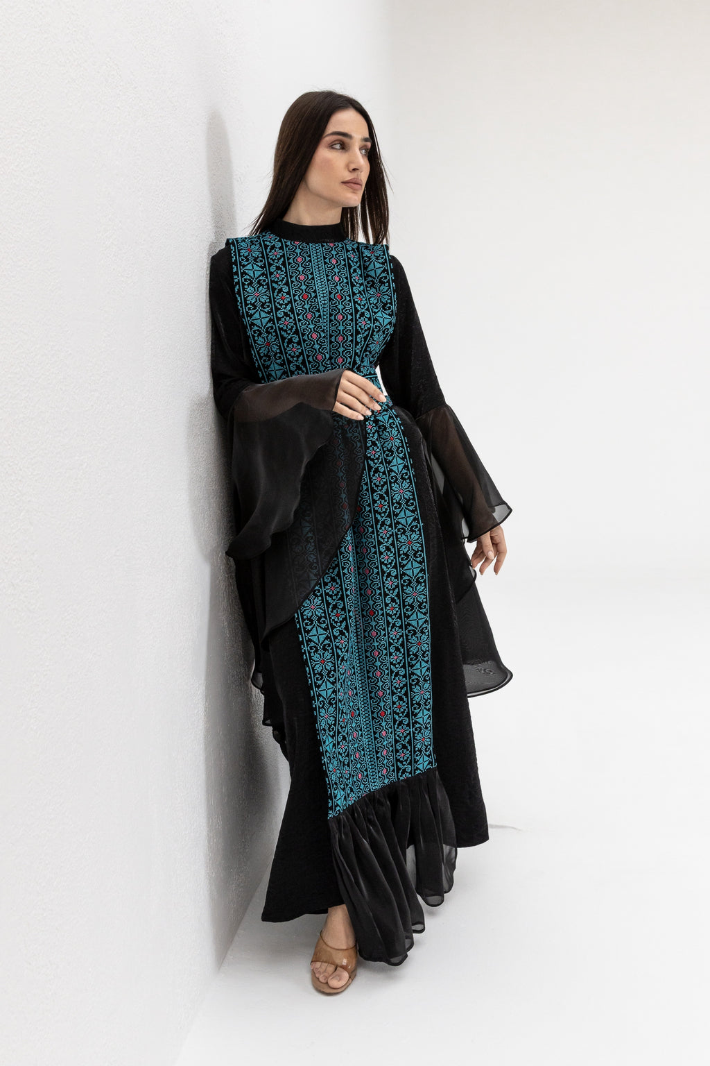 Black Dress with Embroidered Overlay