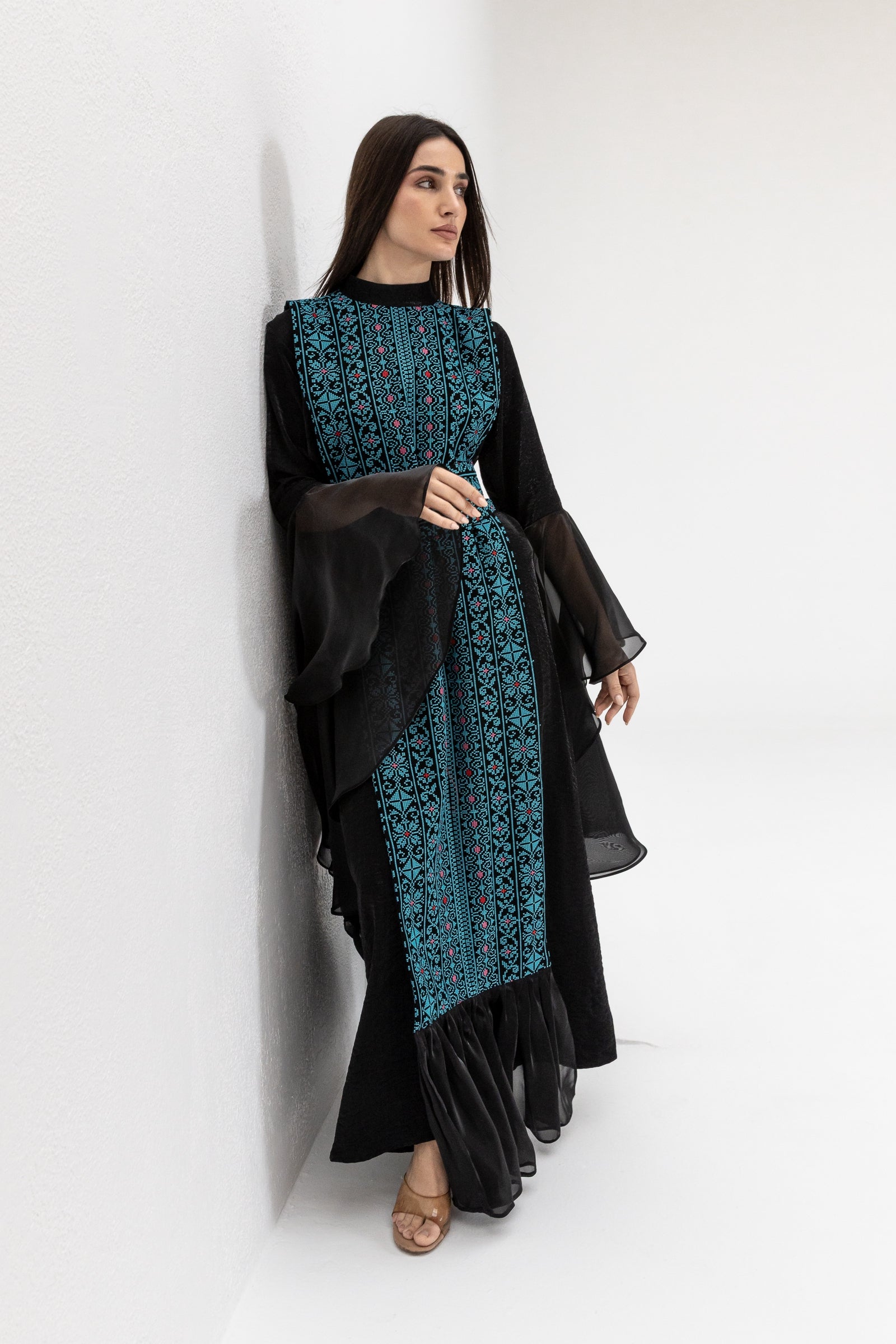 Black Dress with Embroidered Overlay