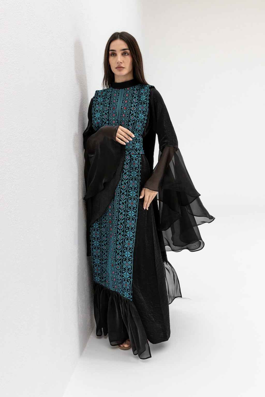 Black Dress with Embroidered Overlay