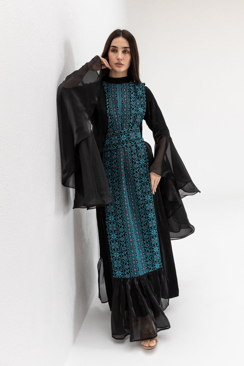 Black Dress with Embroidered Overlay