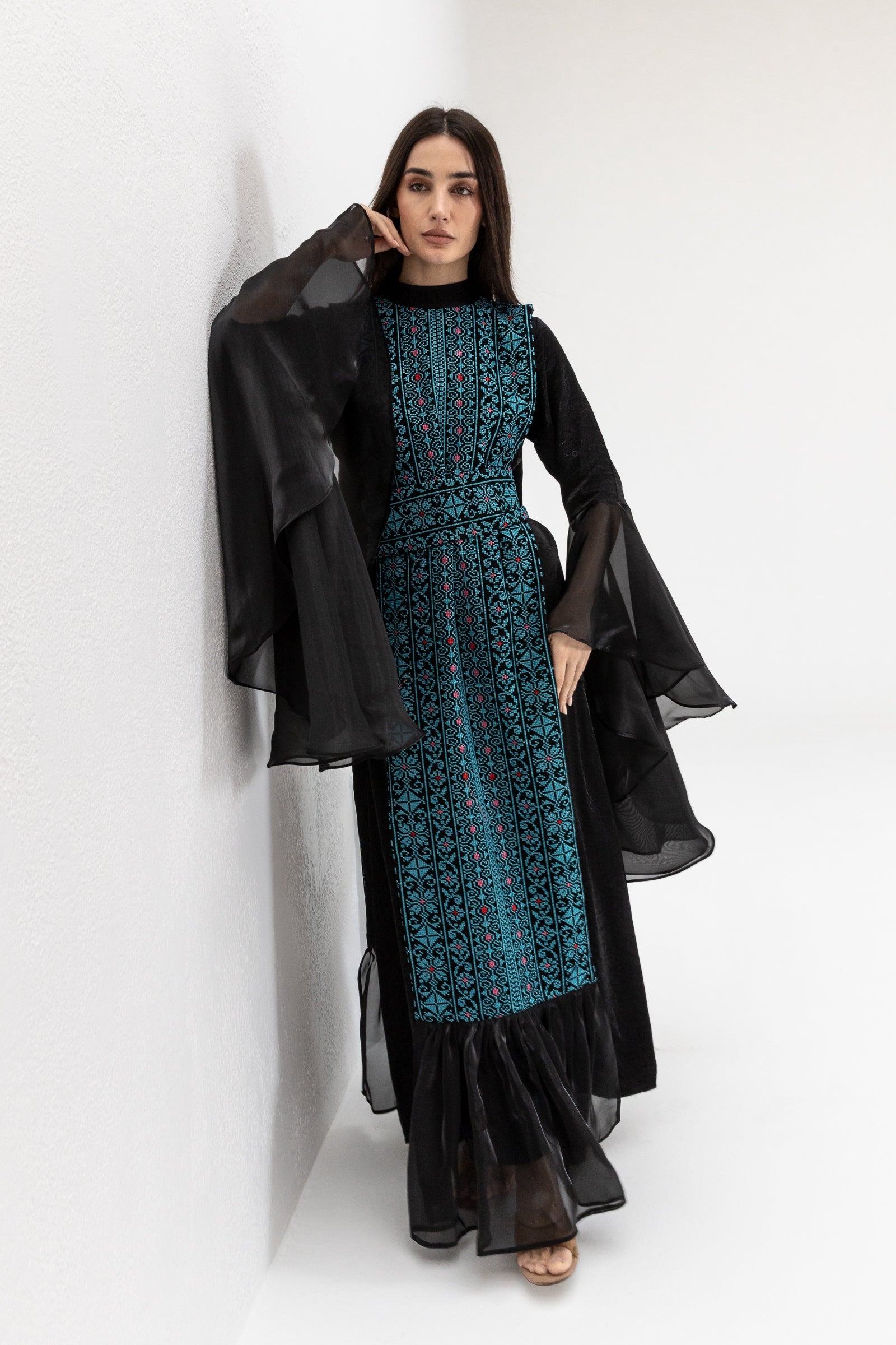 Black Dress with Embroidered Overlay