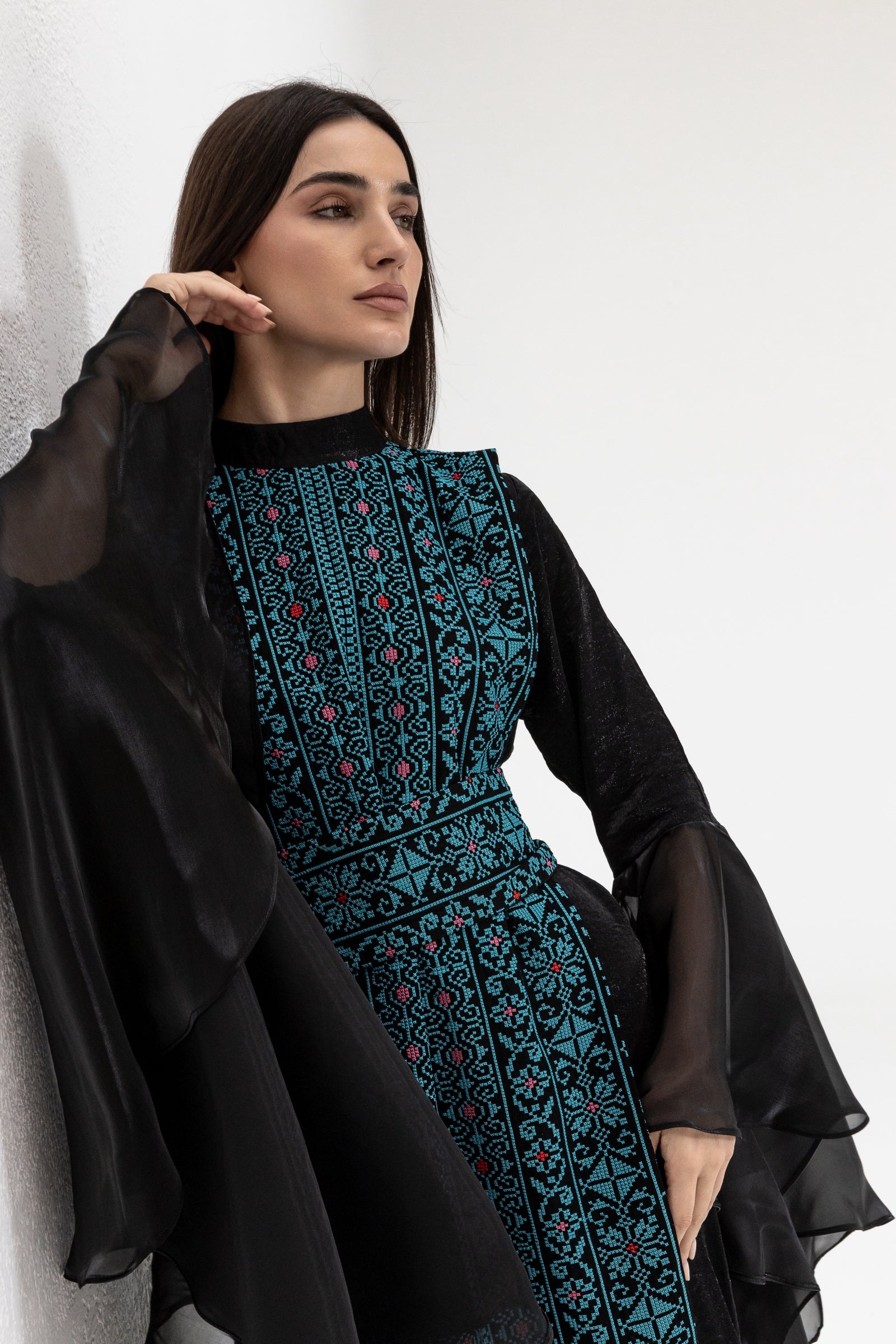 Black Dress with Embroidered Overlay