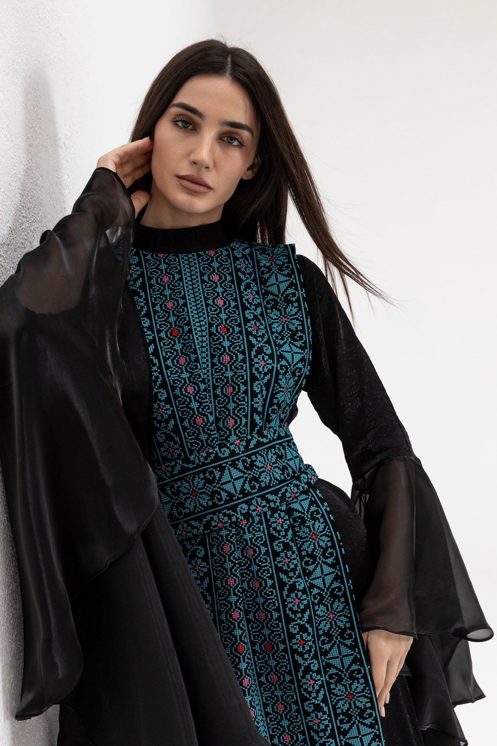 Black Dress with Embroidered Overlay