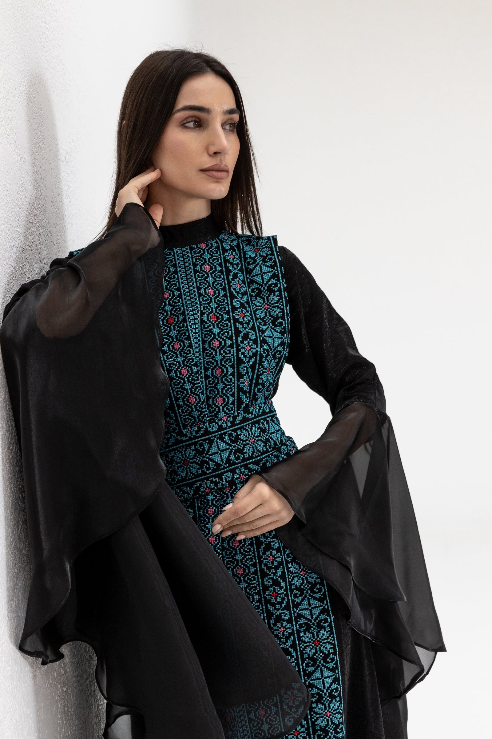 Black Dress with Embroidered Overlay