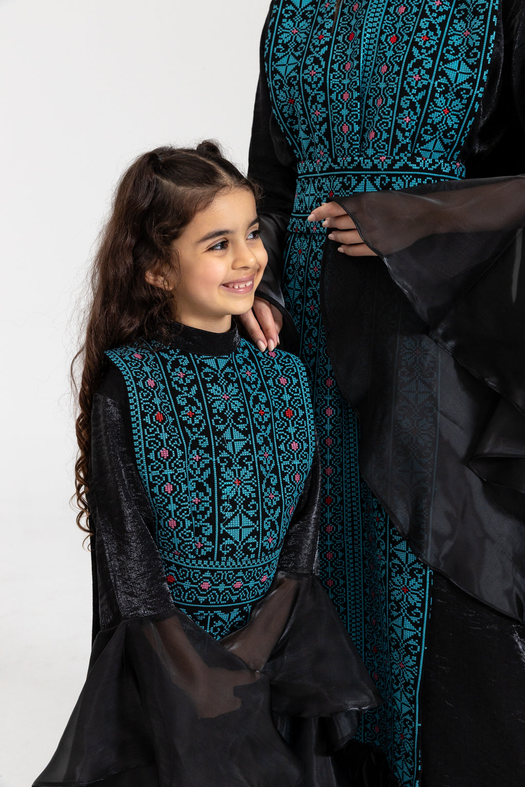 Kids Black Dress with Embroidered Overlay