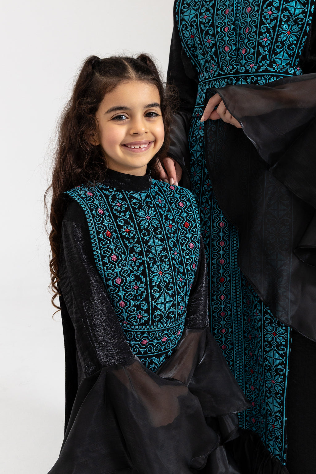 Kids Black Dress with Embroidered Overlay