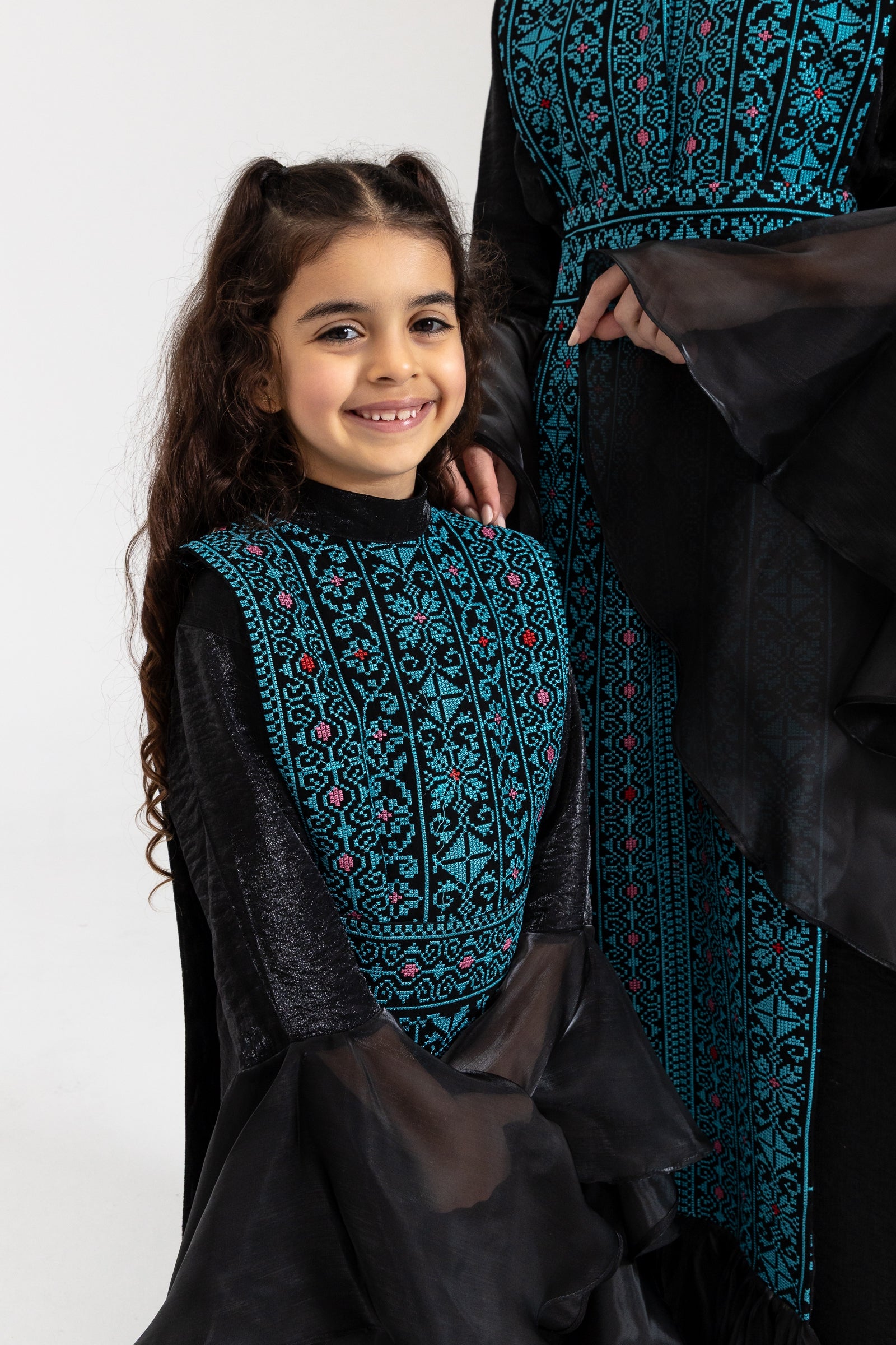 Kids Black Dress with Embroidered Overlay