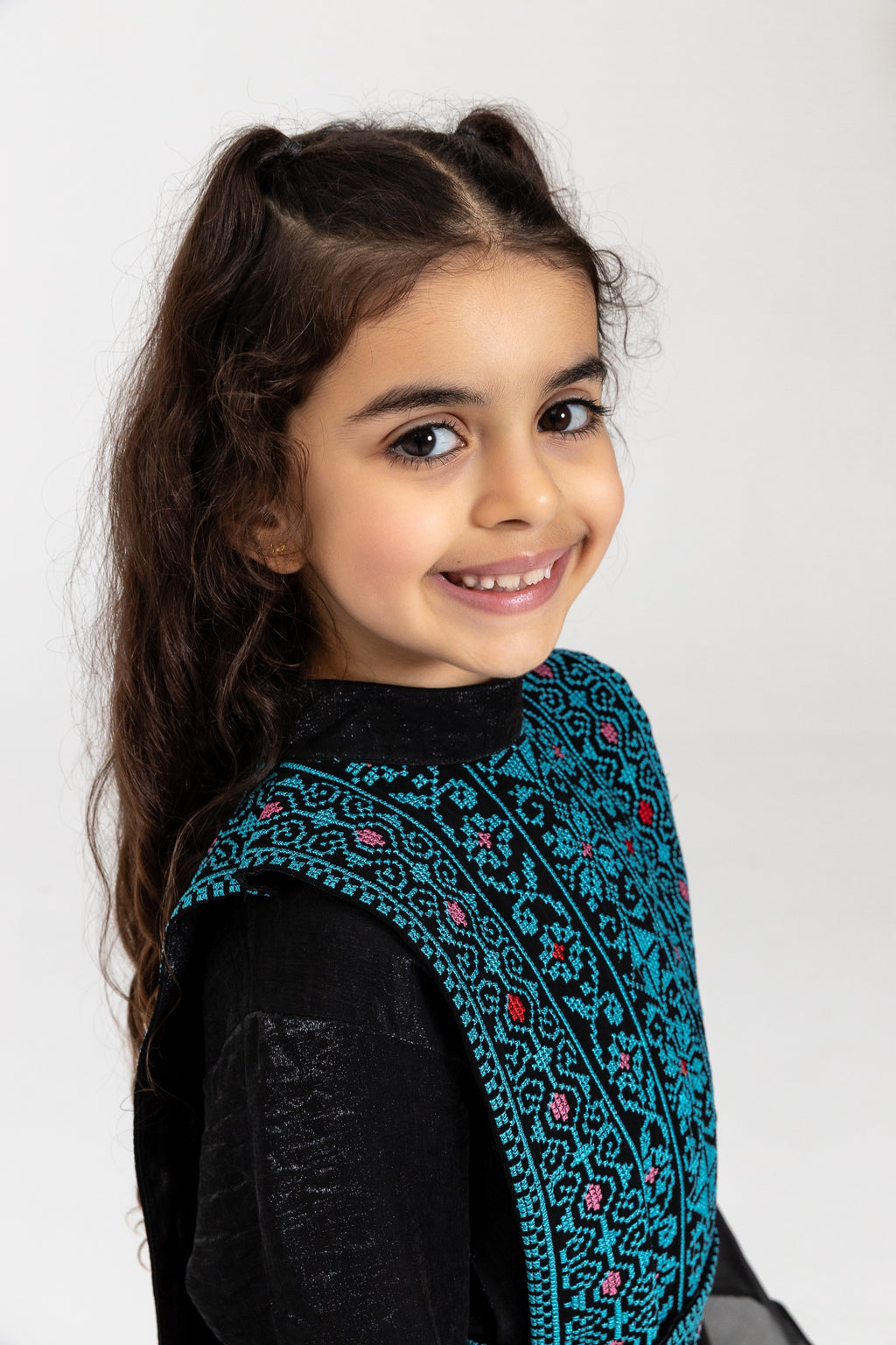 Kids Black Dress with Embroidered Overlay