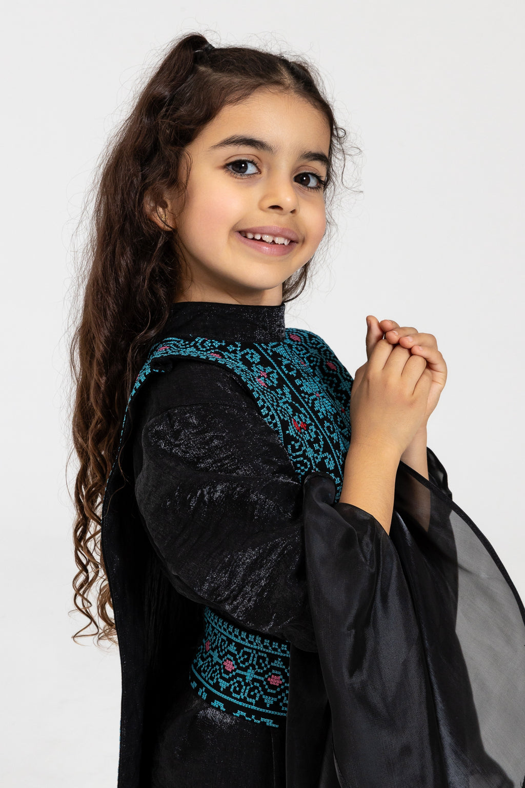 Kids Black Dress with Embroidered Overlay