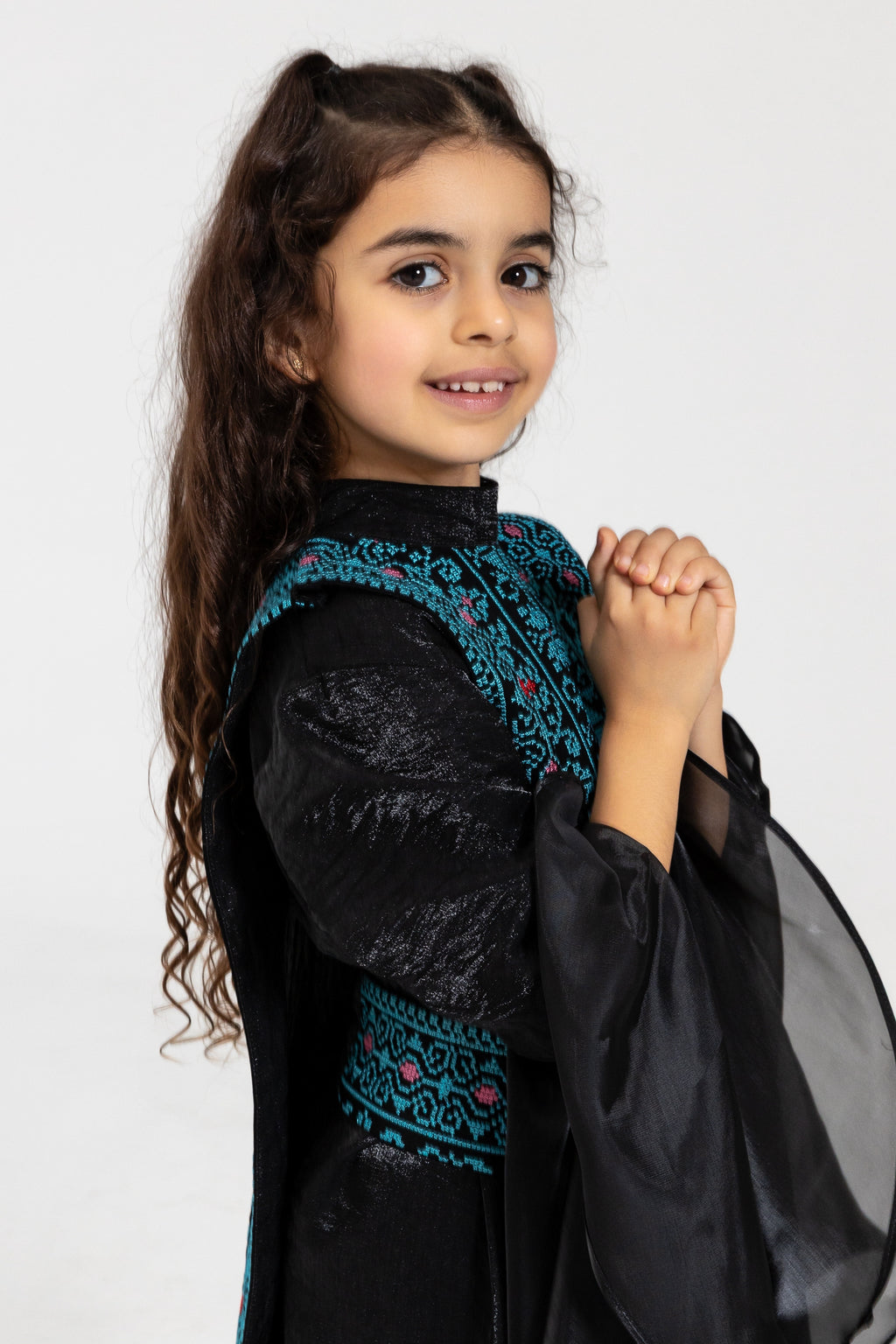 Kids Black Dress with Embroidered Overlay