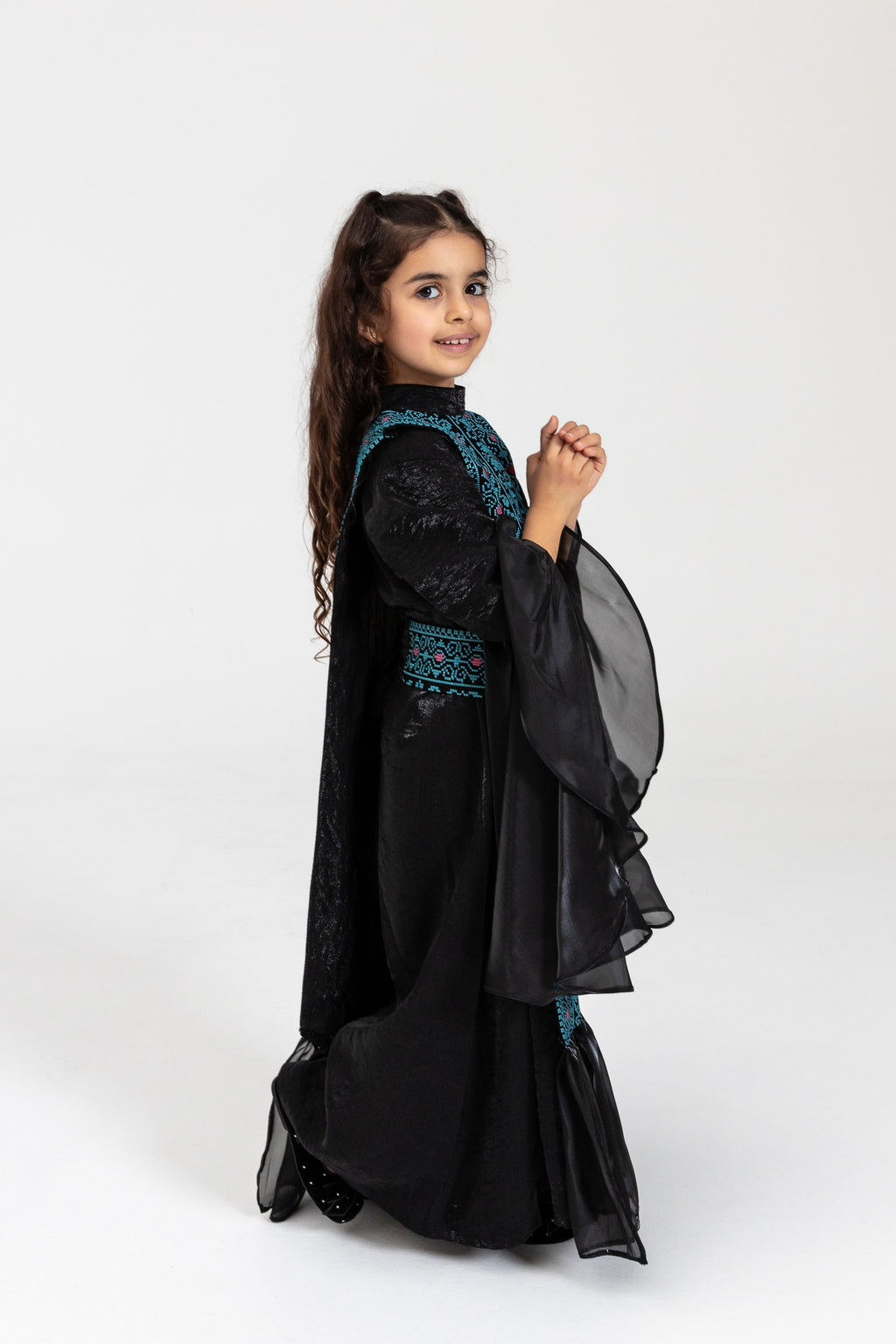 Kids Black Dress with Embroidered Overlay