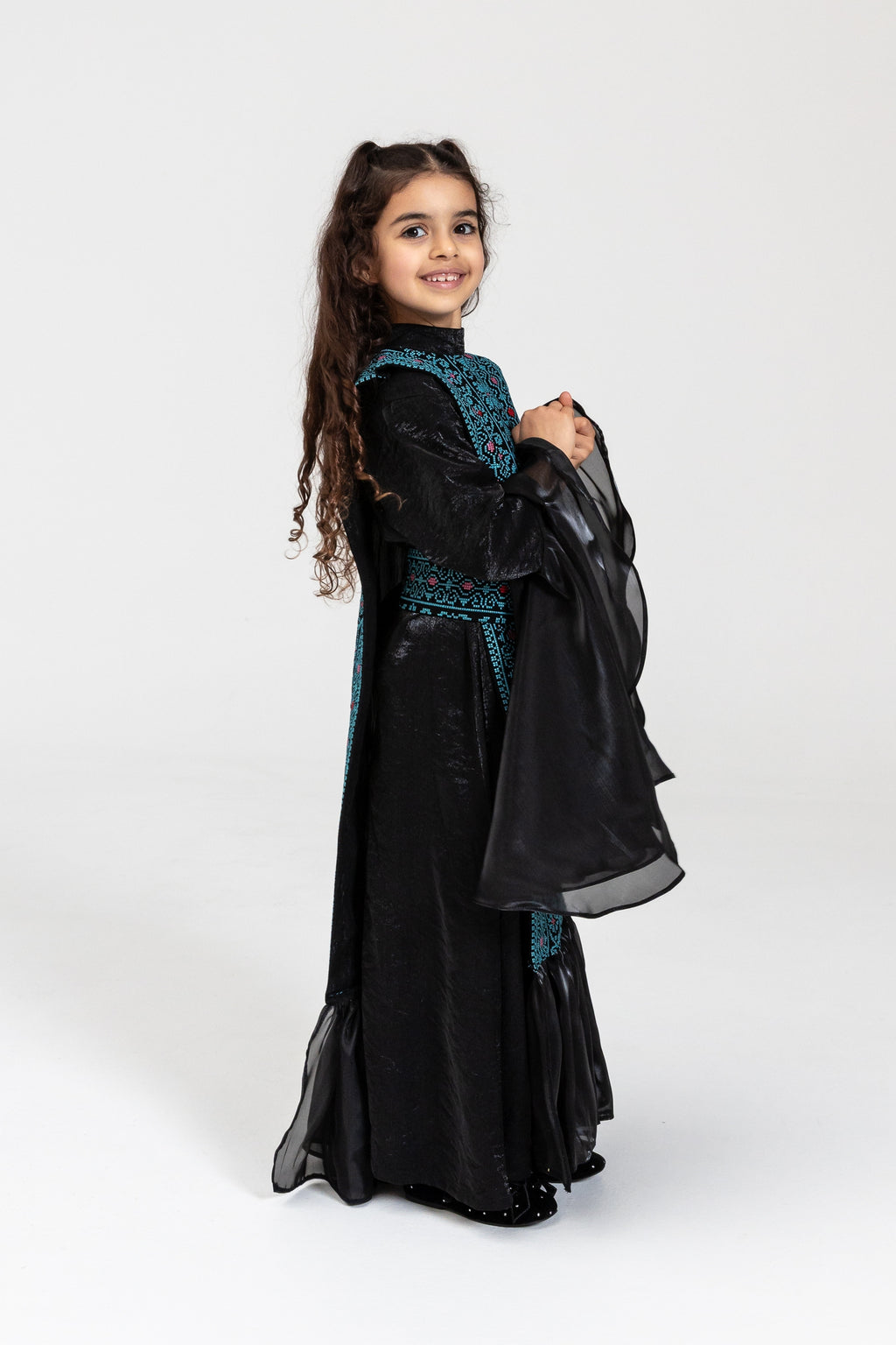 Kids Black Dress with Embroidered Overlay