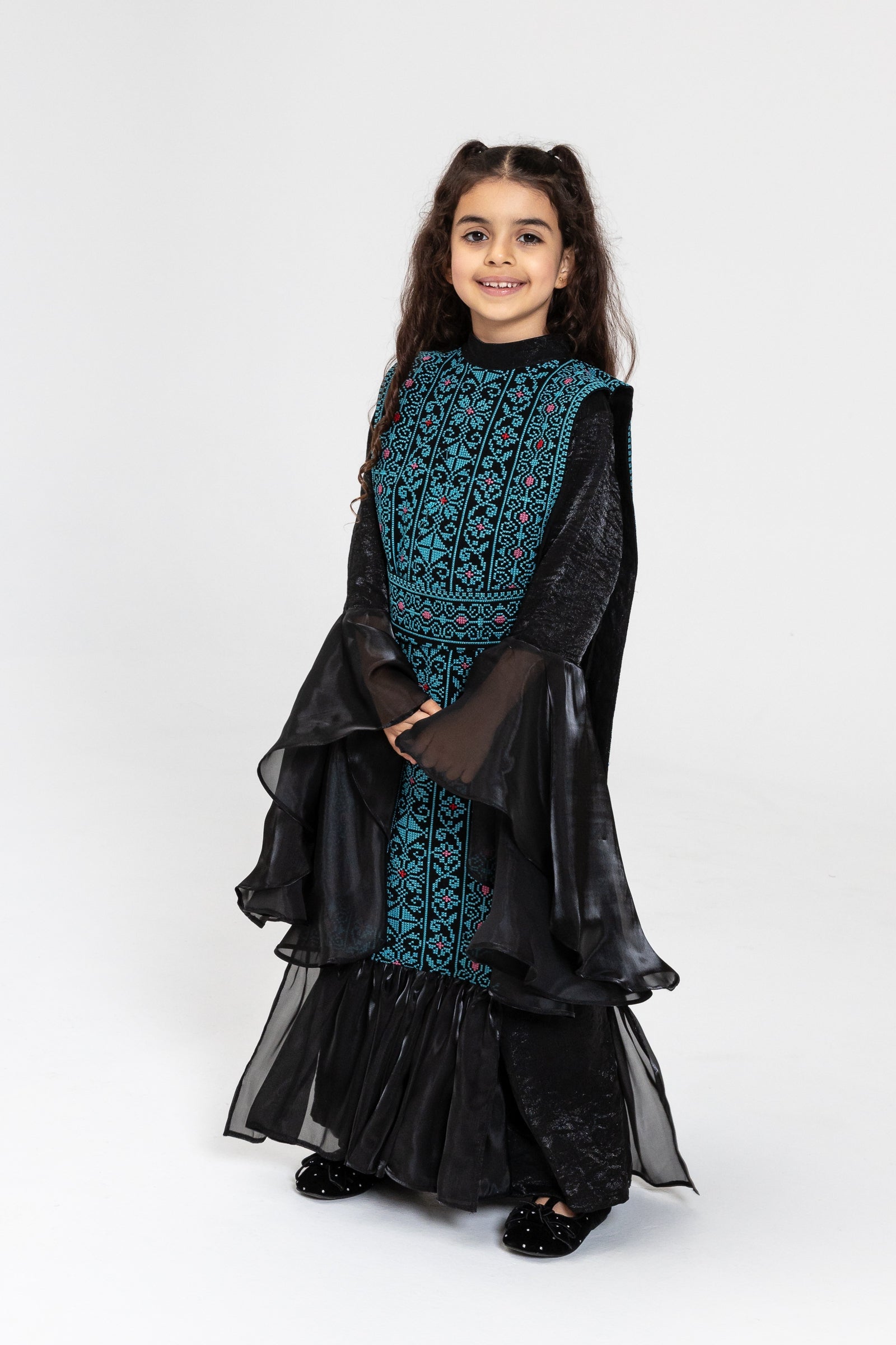 Kids Black Dress with Embroidered Overlay