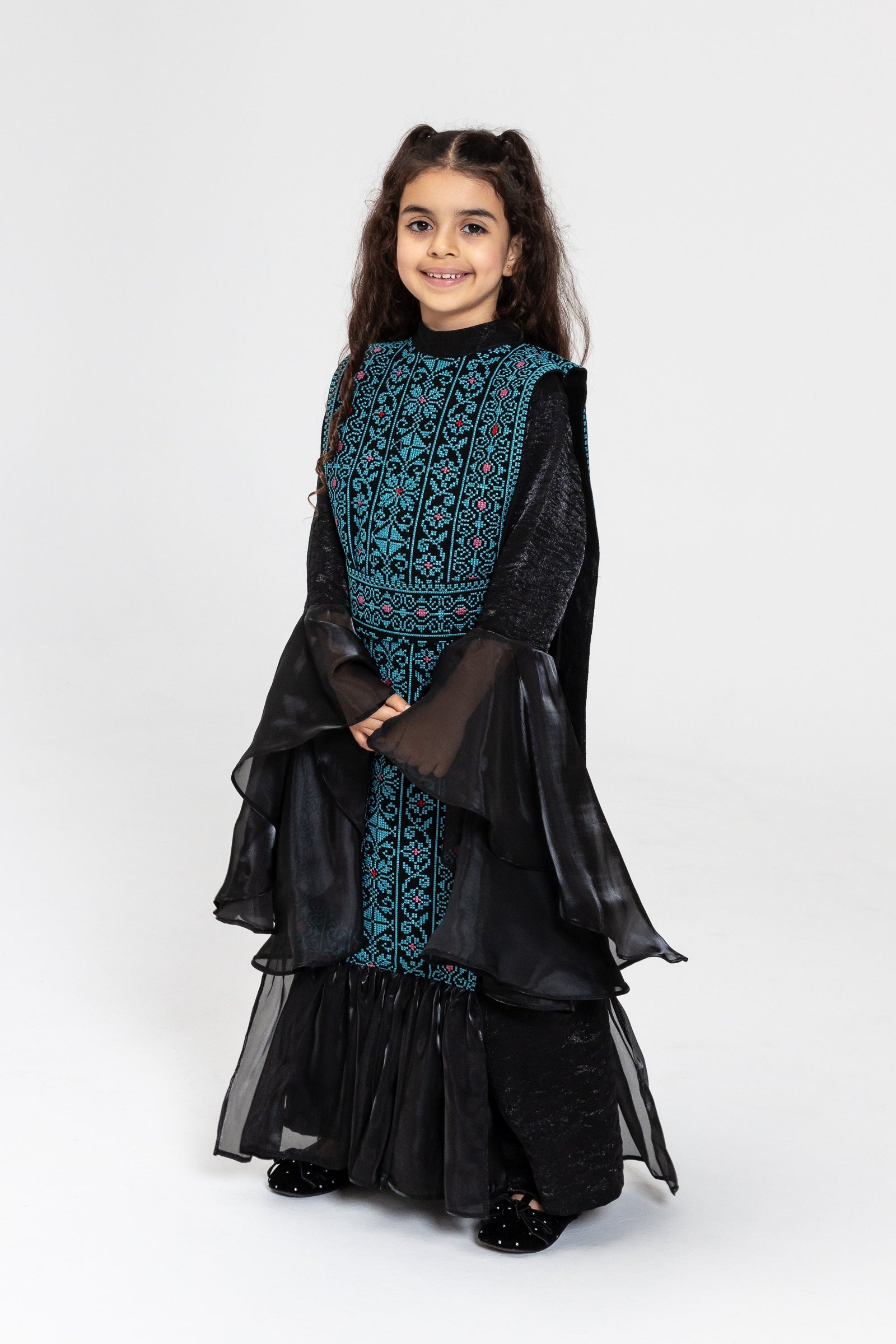 Kids Black Dress with Embroidered Overlay