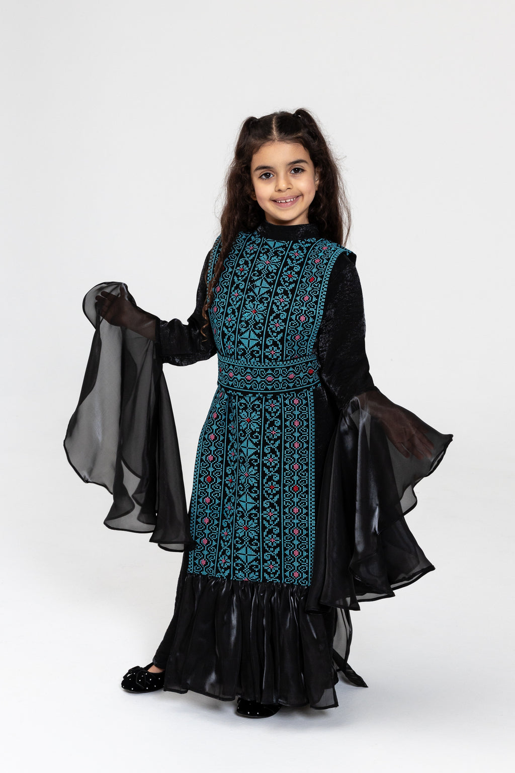 Kids Black Dress with Embroidered Overlay