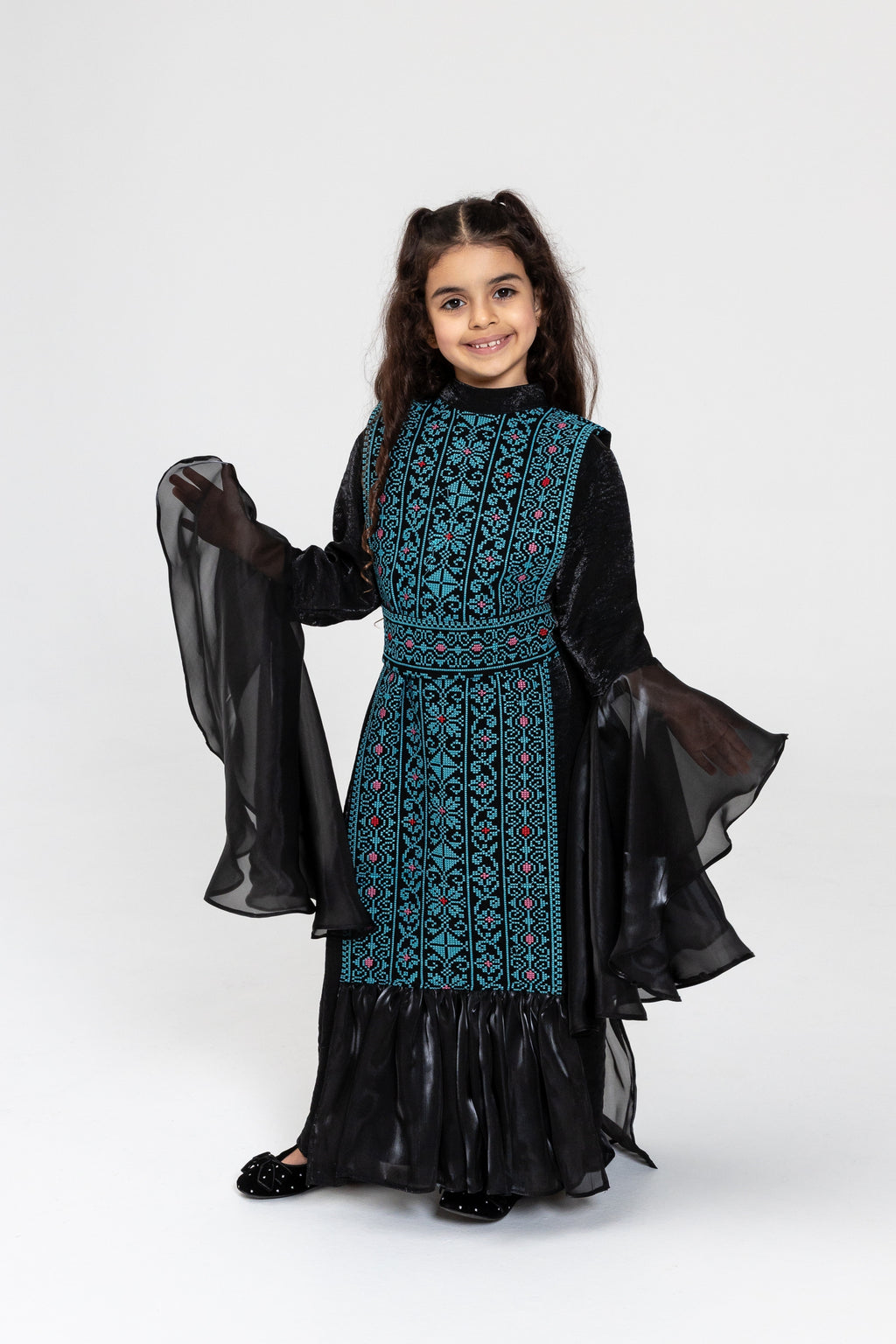 Kids Black Dress with Embroidered Overlay