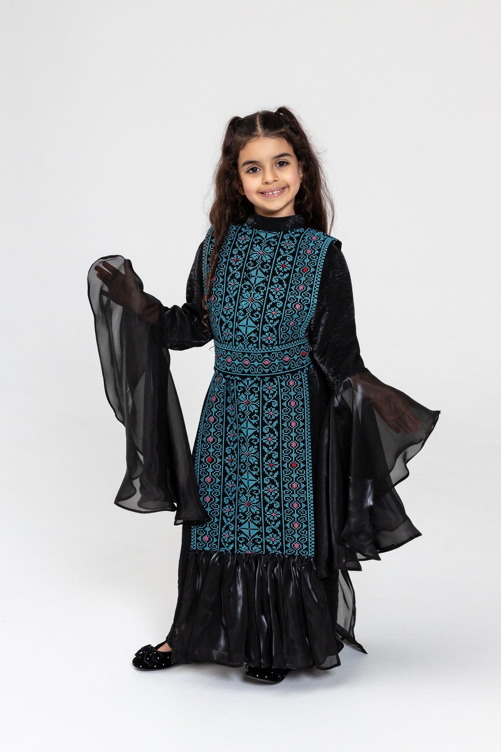Kids Black Dress with Embroidered Overlay