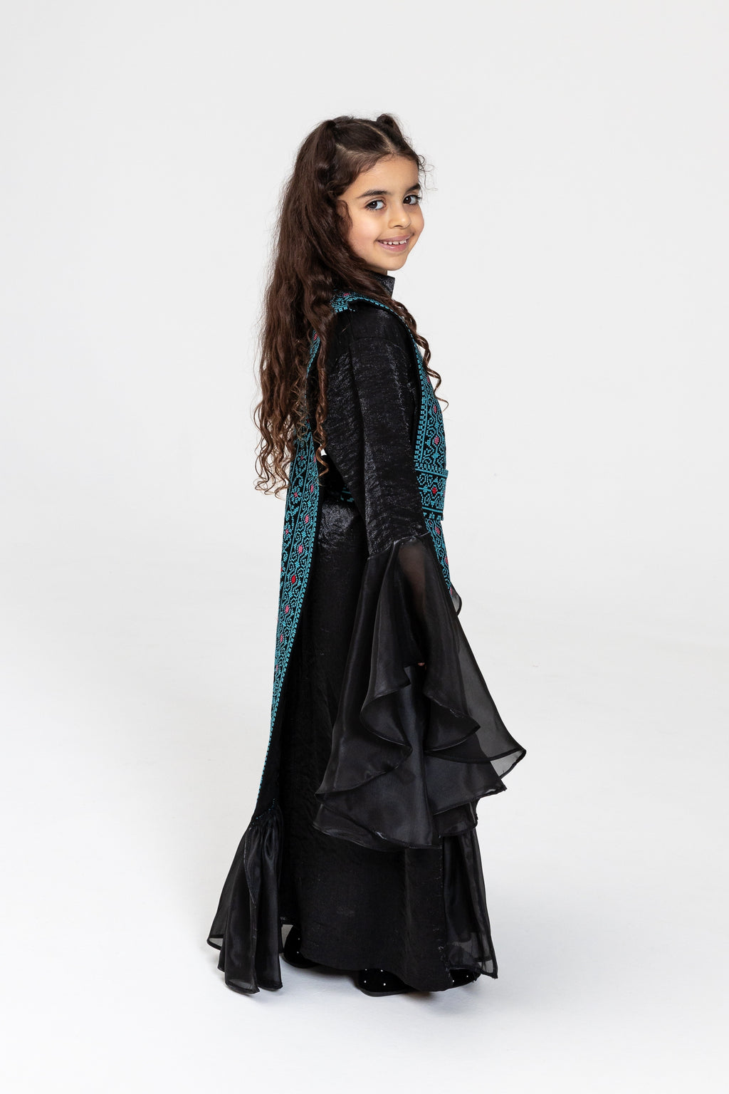 Kids Black Dress with Embroidered Overlay