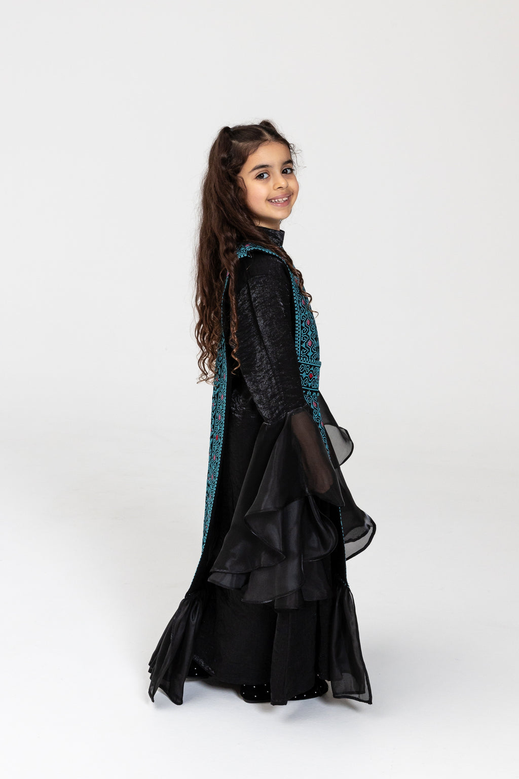 Kids Black Dress with Embroidered Overlay