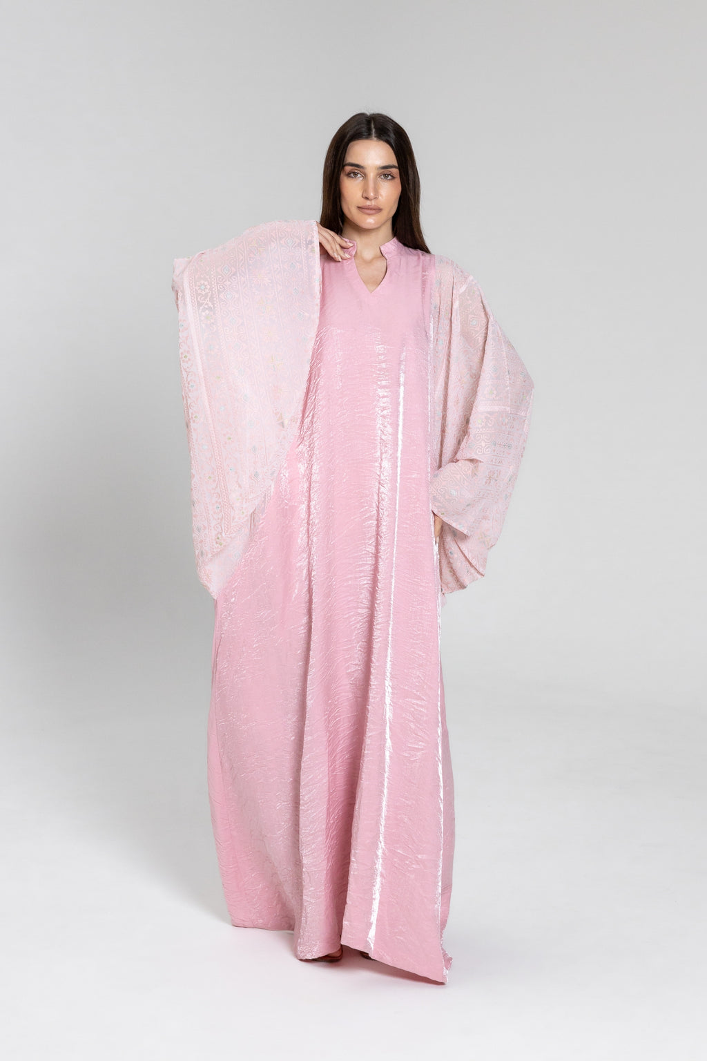 Light Pink Kaftan with Embroidered Sleeves