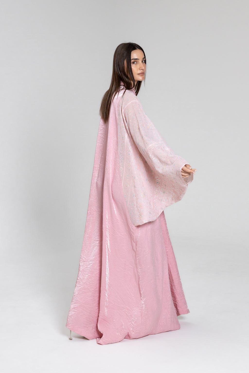 Light Pink Kaftan with Embroidered Sleeves