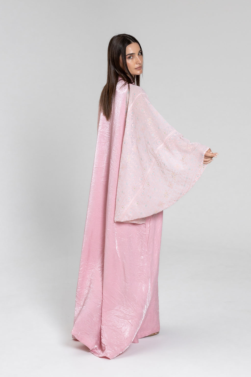 Light Pink Kaftan with Embroidered Sleeves