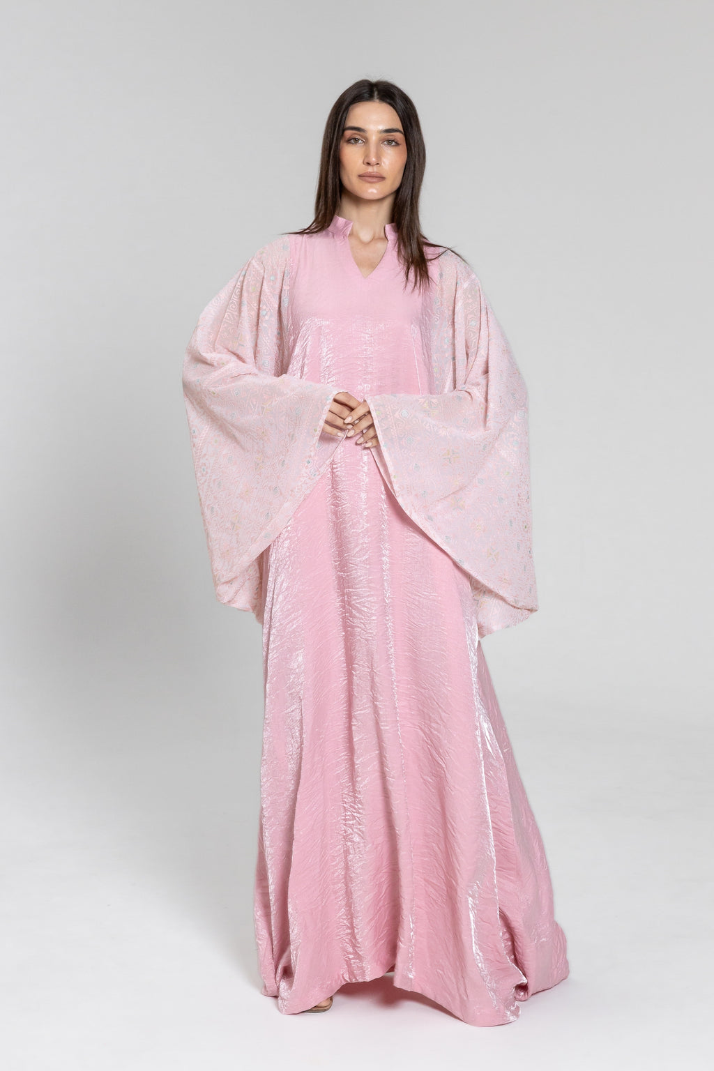 Light Pink Kaftan with Embroidered Sleeves