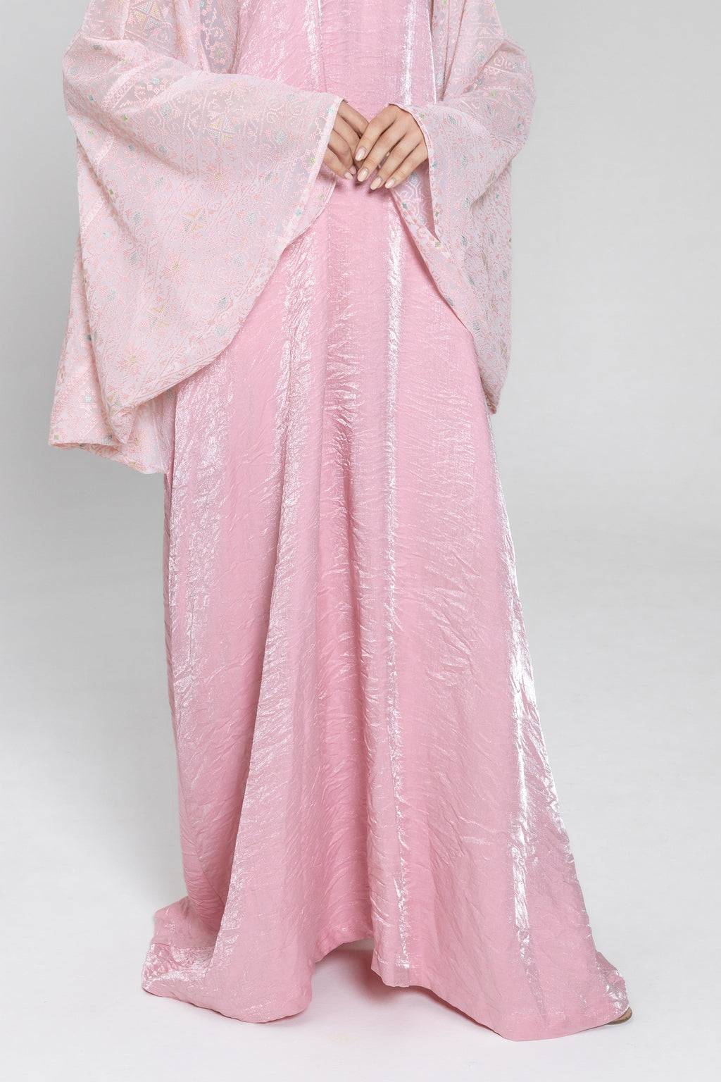Light Pink Kaftan with Embroidered Sleeves