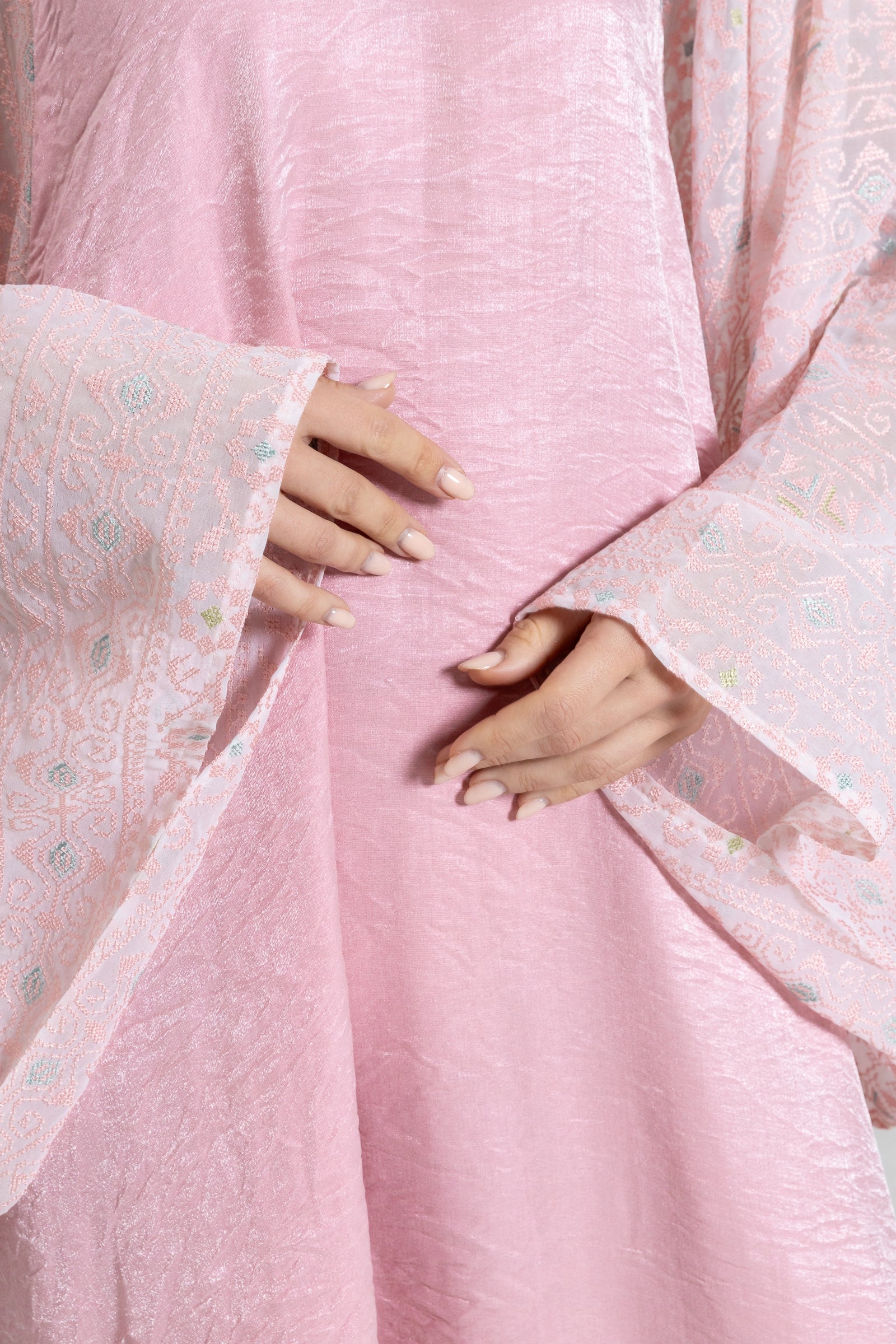 Light Pink Kaftan with Embroidered Sleeves