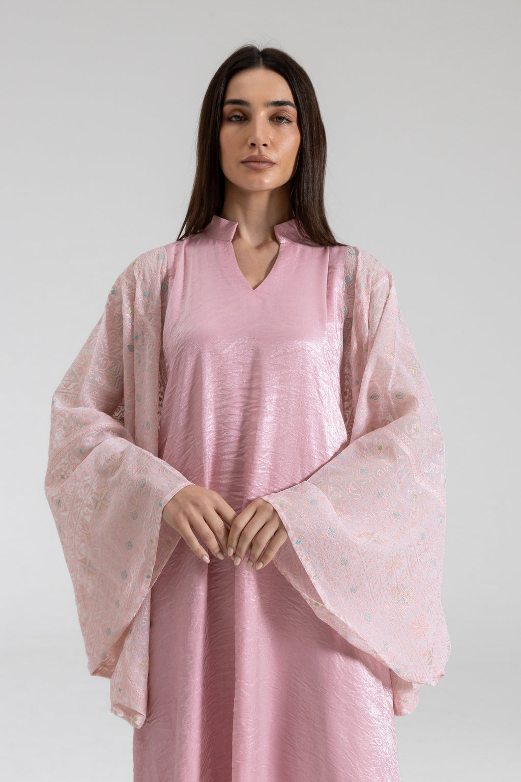 Light Pink Kaftan with Embroidered Sleeves