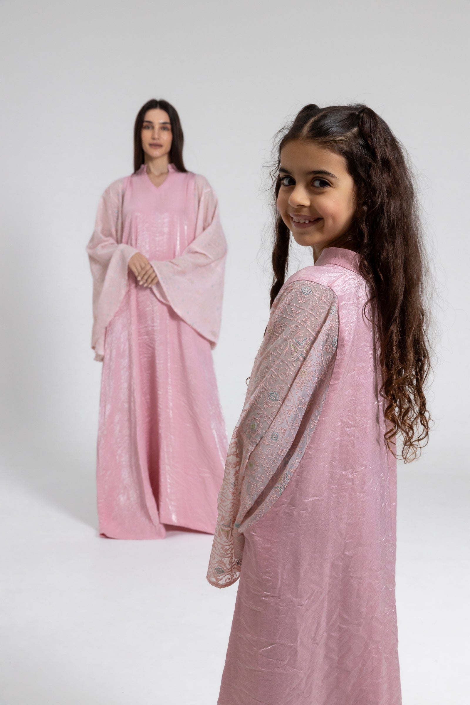 Light Pink Kaftan with Embroidered Sleeves