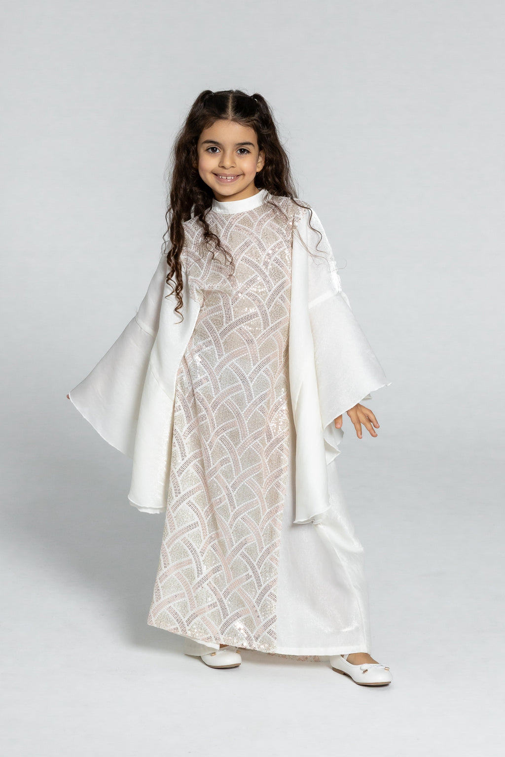 Kids White Embellished Kaftan