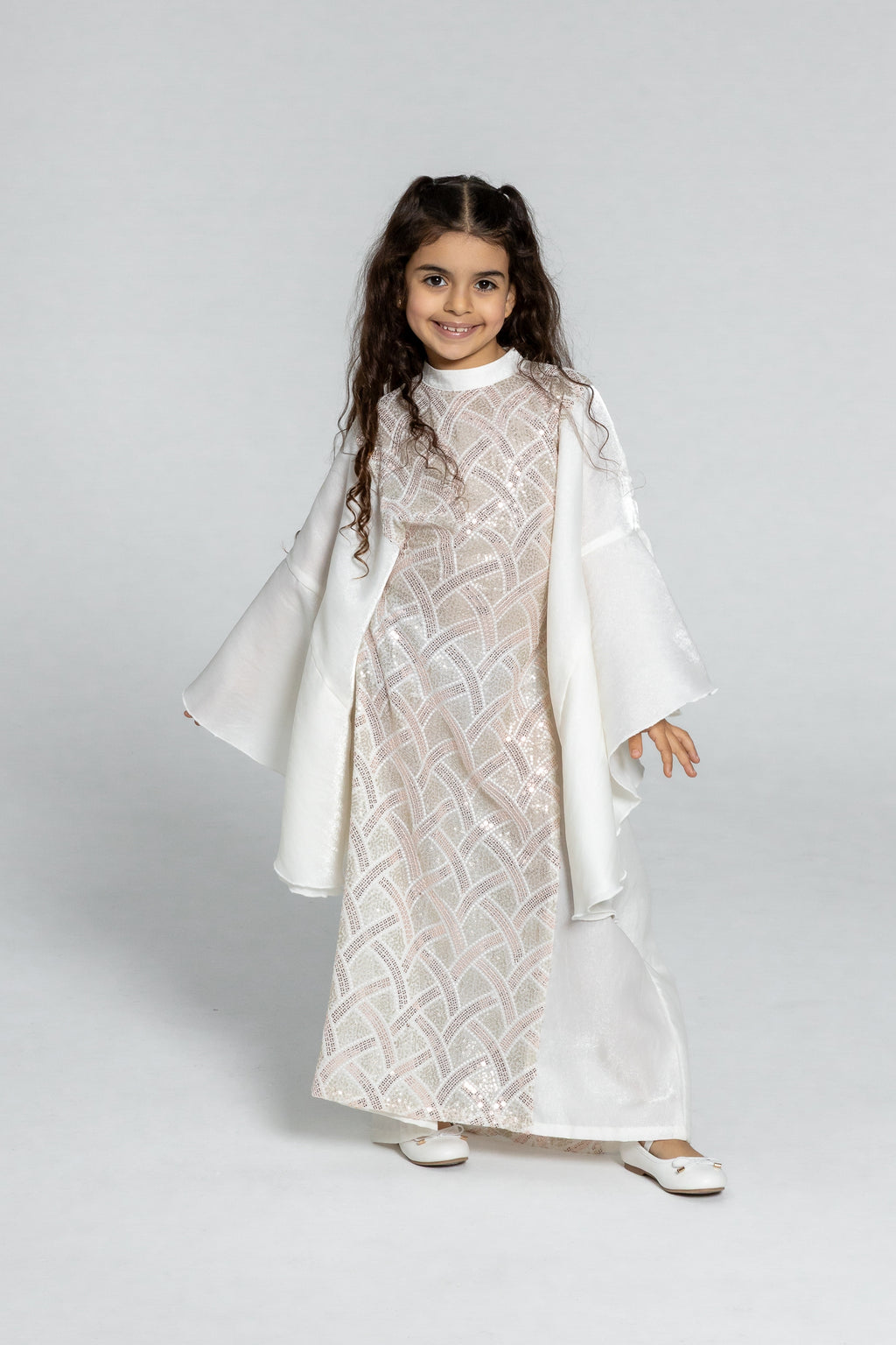 Kids White Embellished Kaftan