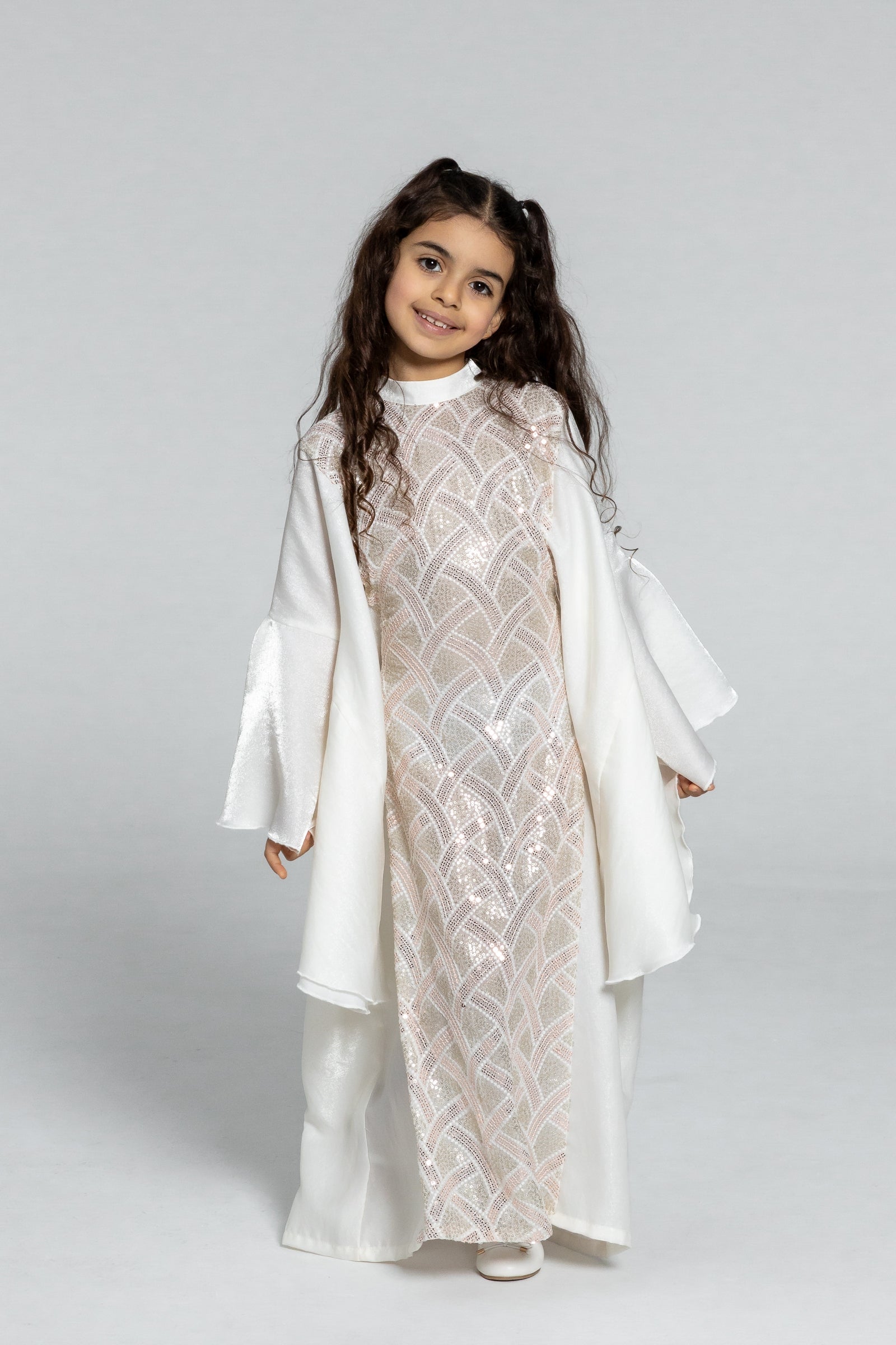 Kids White Embellished Kaftan