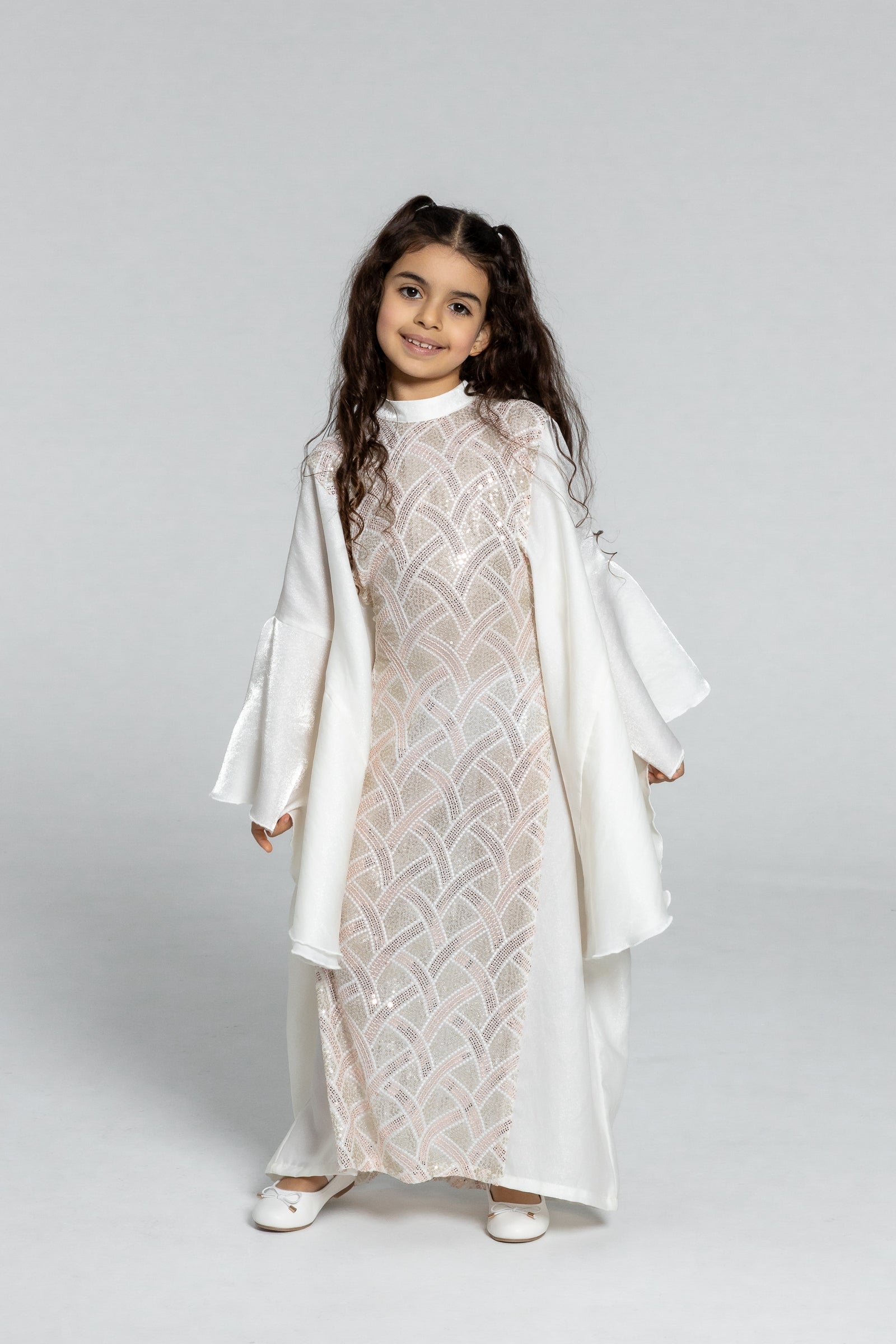 Kids White Embellished Kaftan