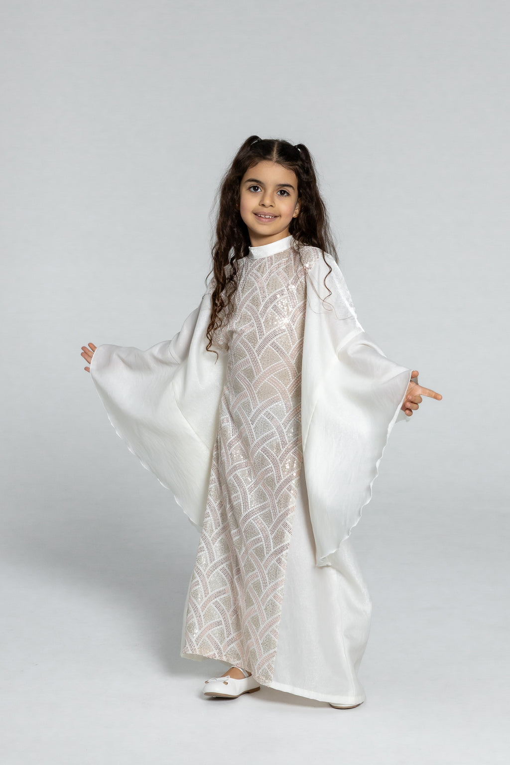 Kids White Embellished Kaftan